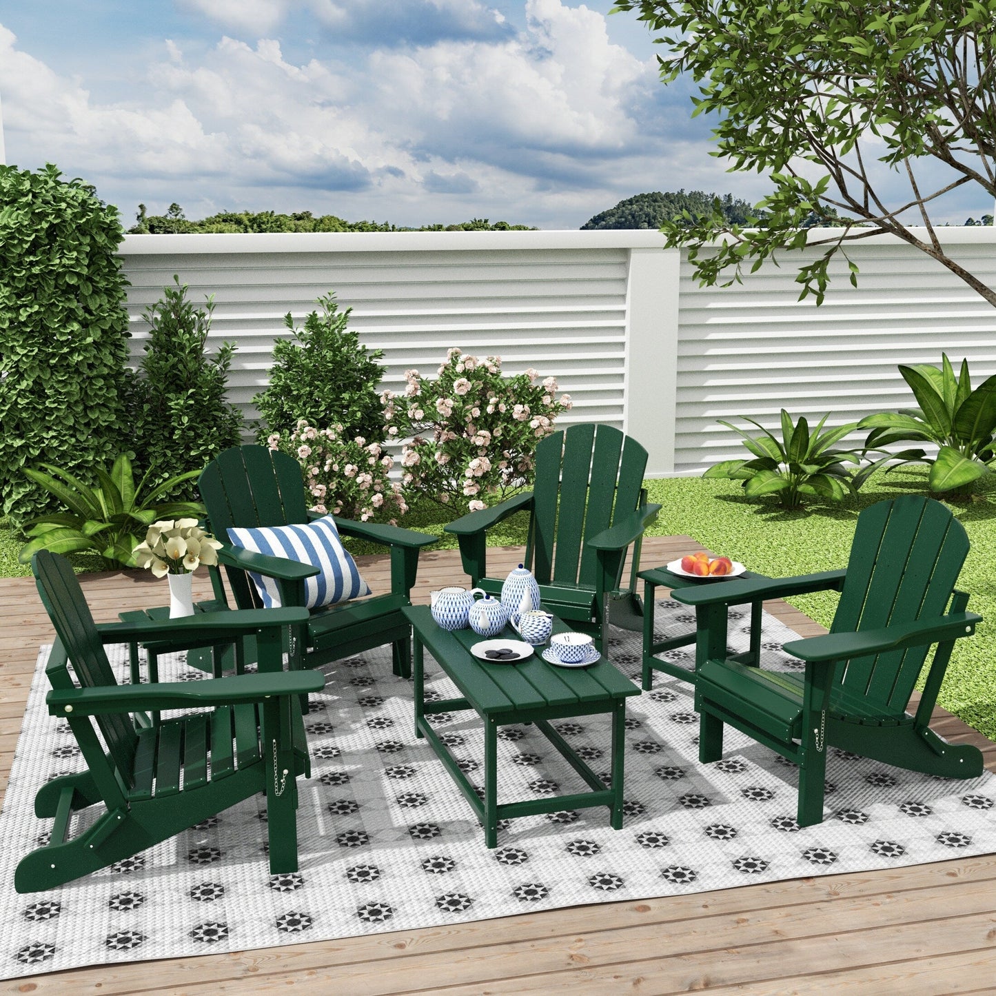 Ensemble de 7 chaises Adirondack pliables Polytrends Laguna en PEHD pour terrasse extérieure, toutes saisons