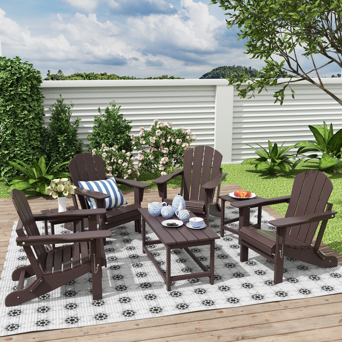 Ensemble de 7 chaises Adirondack pliables Polytrends Laguna en PEHD pour terrasse extérieure, toutes saisons