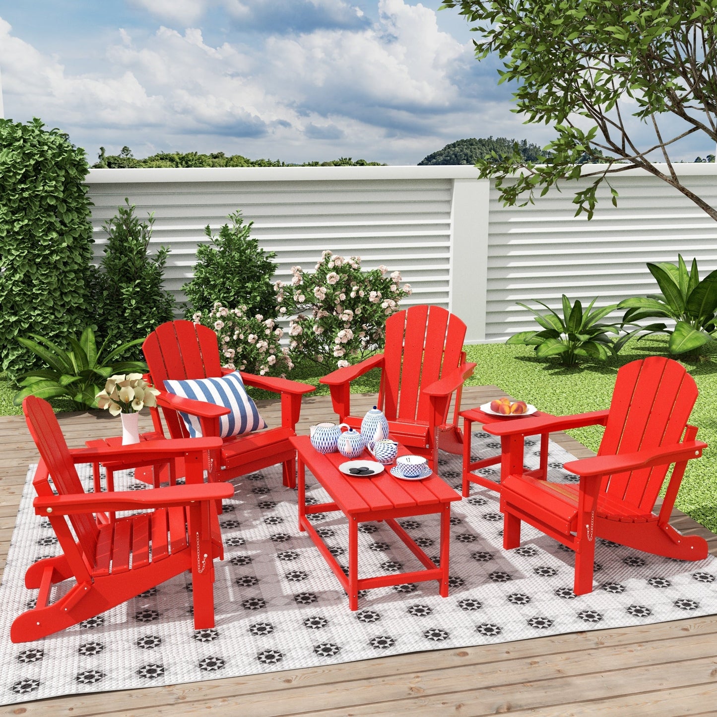 Ensemble de 7 chaises Adirondack pliables Polytrends Laguna en PEHD pour terrasse extérieure, toutes saisons