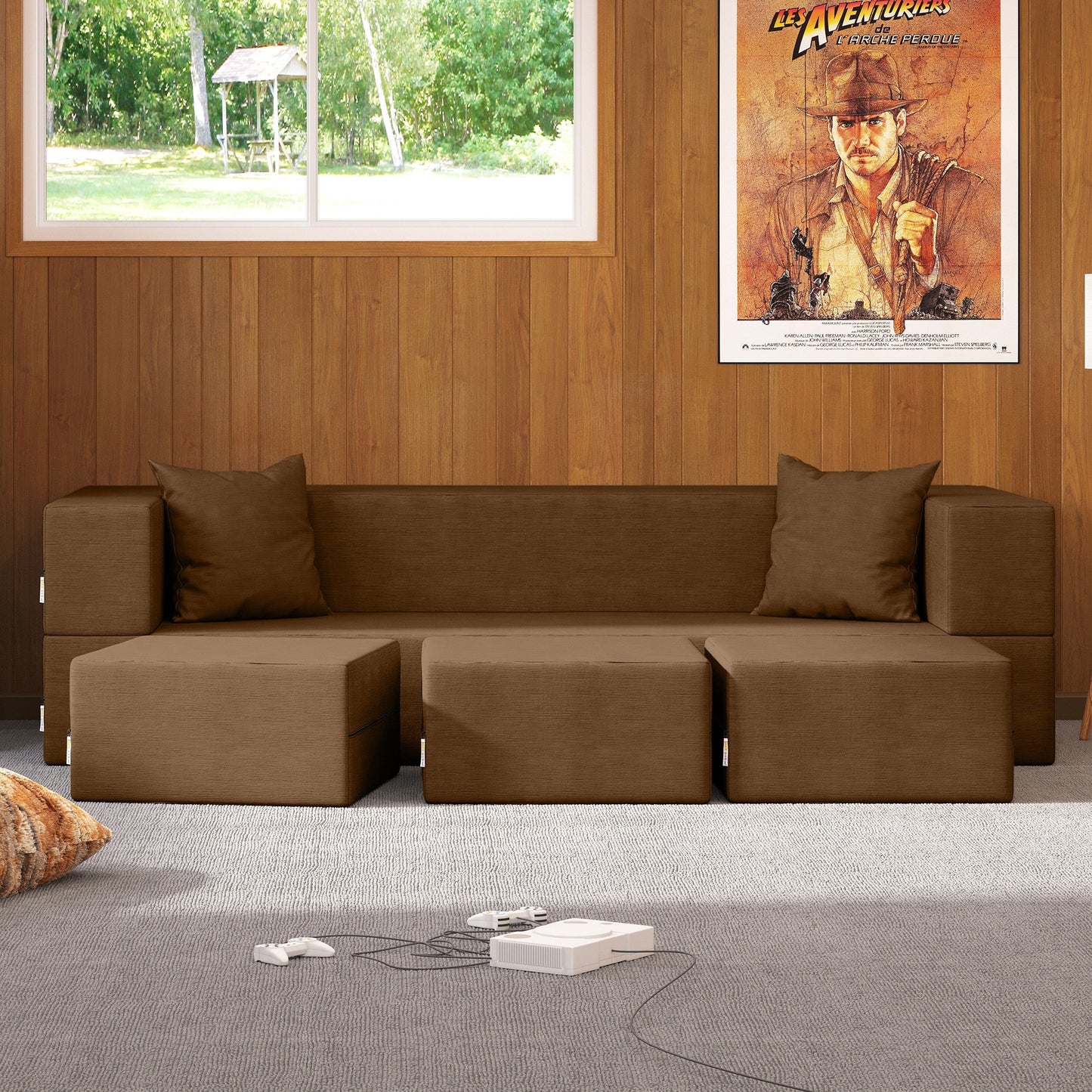 Canapé-lit convertible California King et poufs Porch & Den