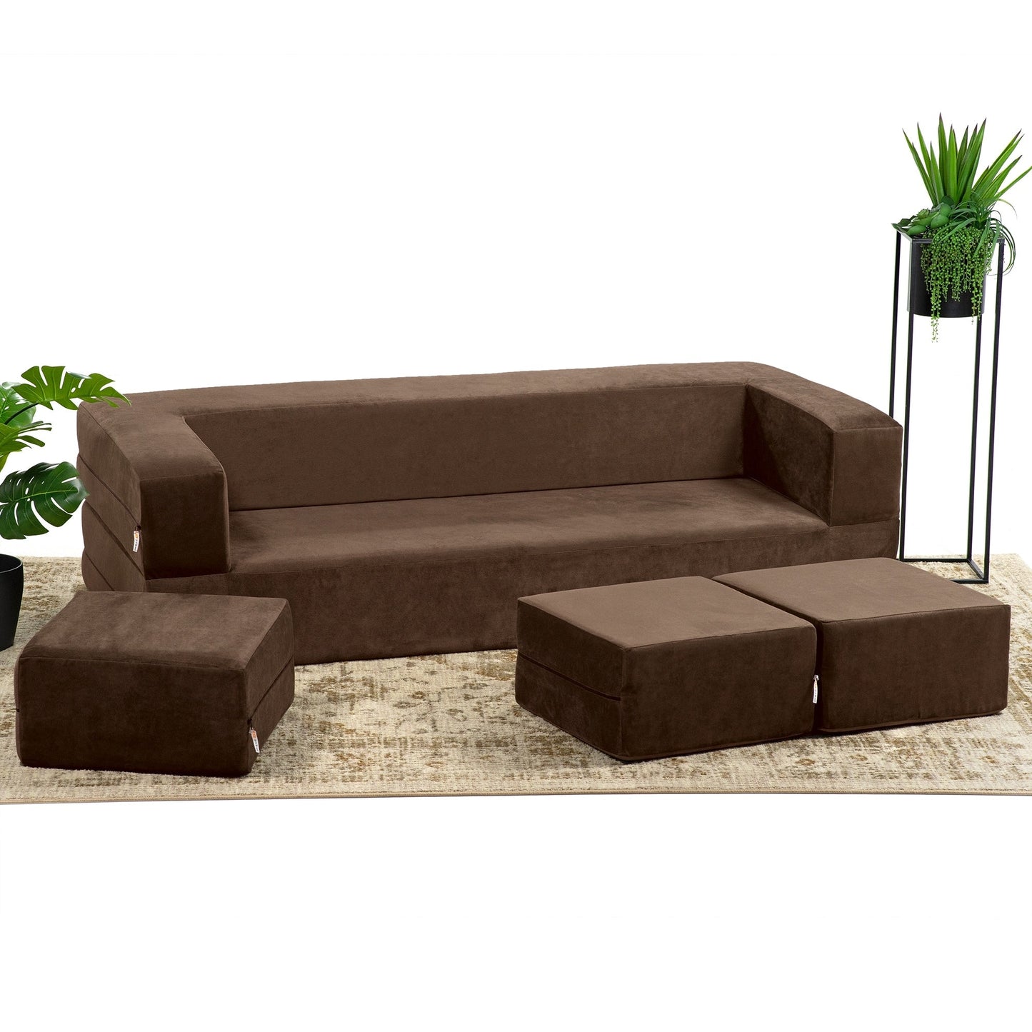 Canapé-lit convertible California King et poufs Porch & Den