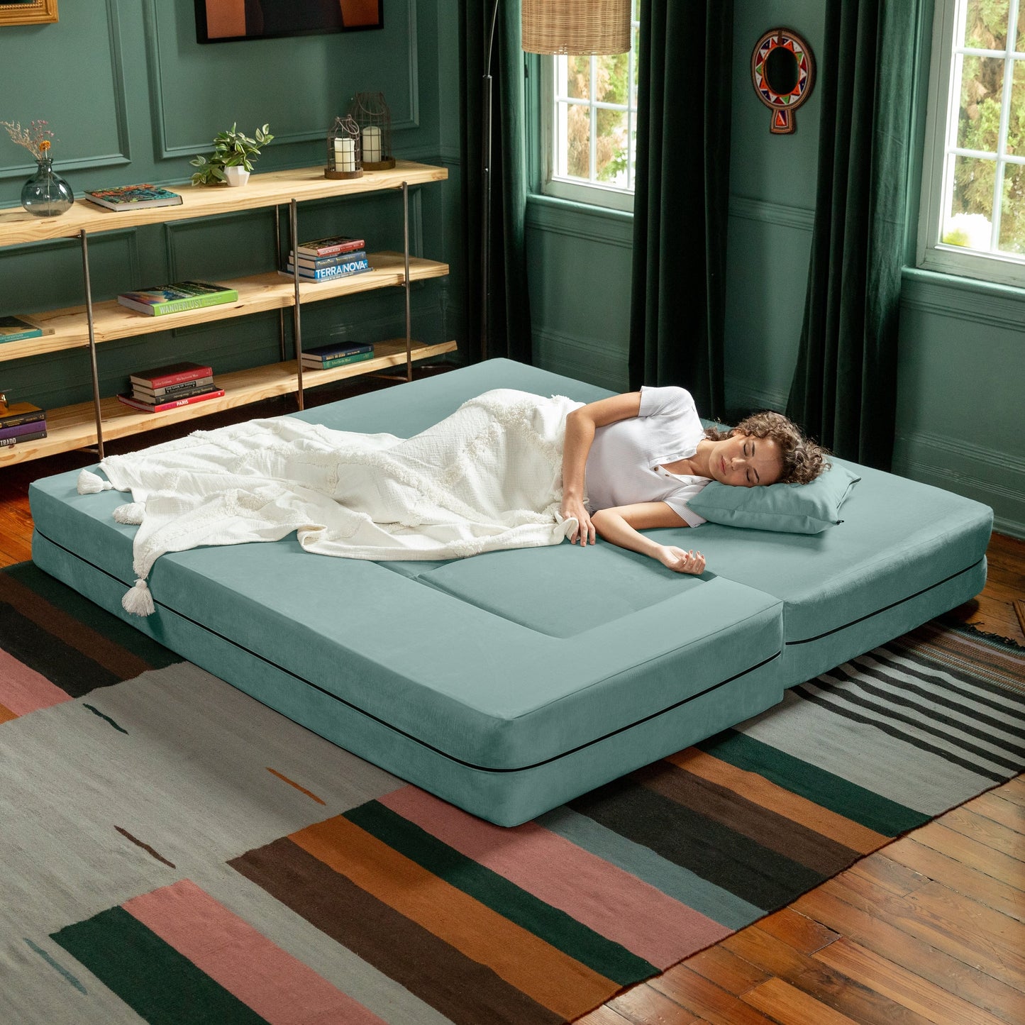 Canapé-lit convertible California King et poufs Porch & Den