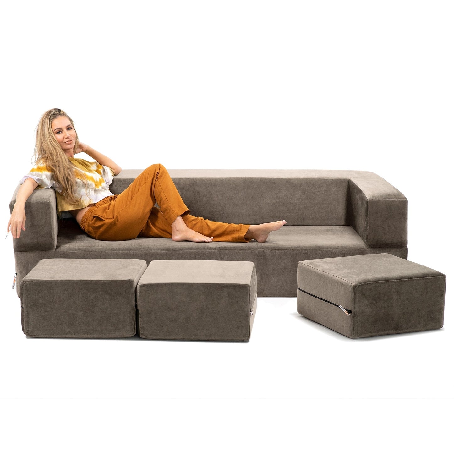 Canapé-lit convertible California King et poufs Porch & Den