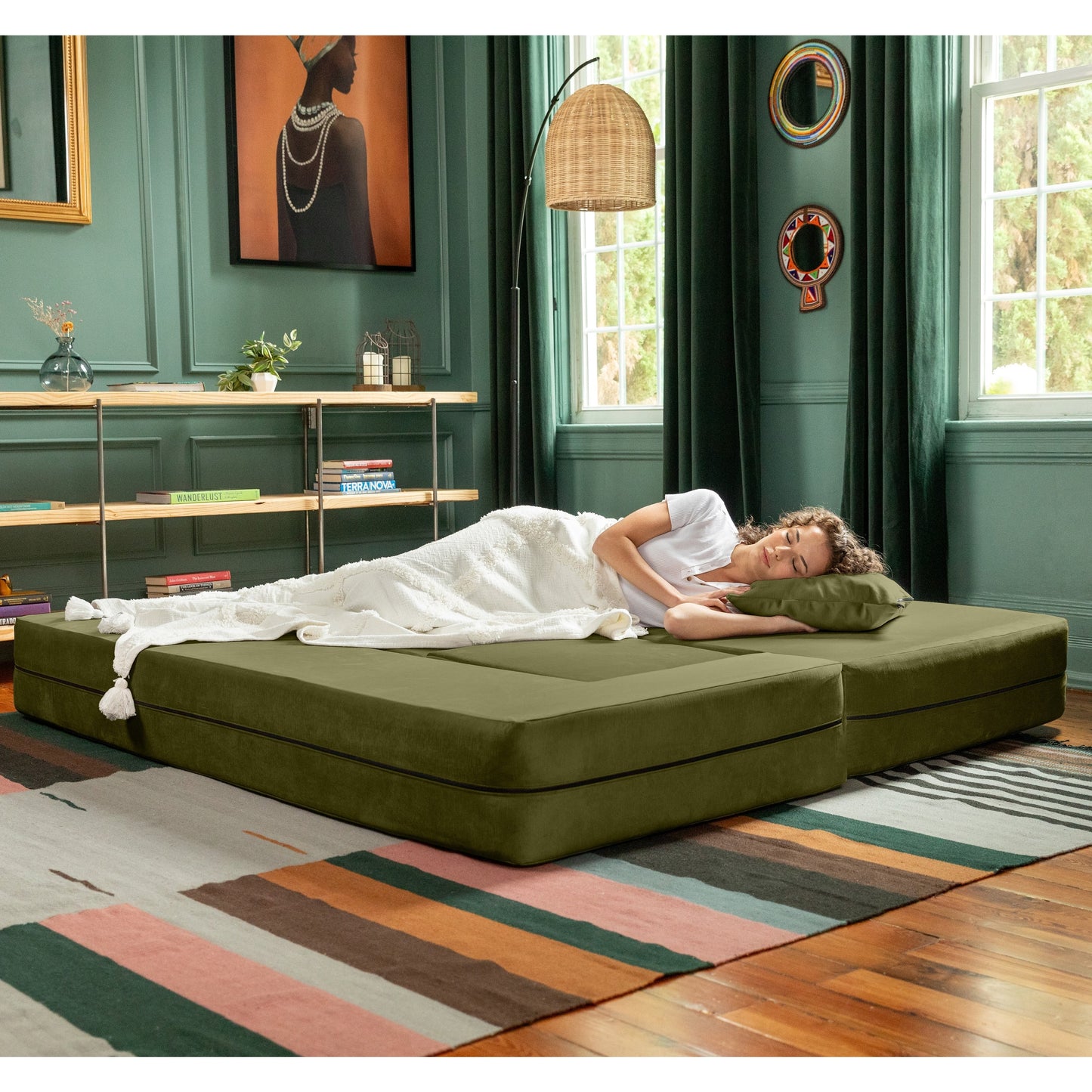 Canapé-lit convertible California King et poufs Porch & Den