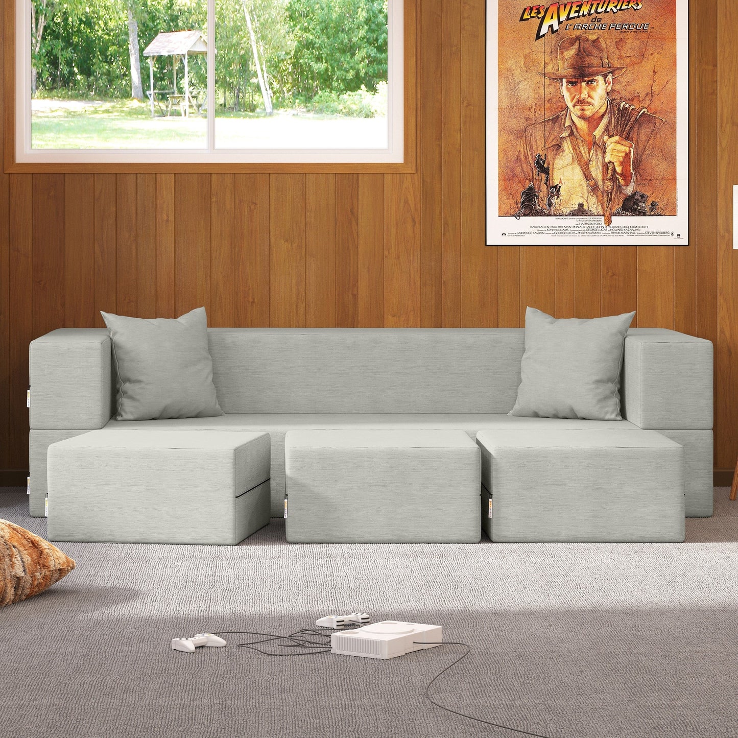 Canapé-lit convertible California King et poufs Porch & Den