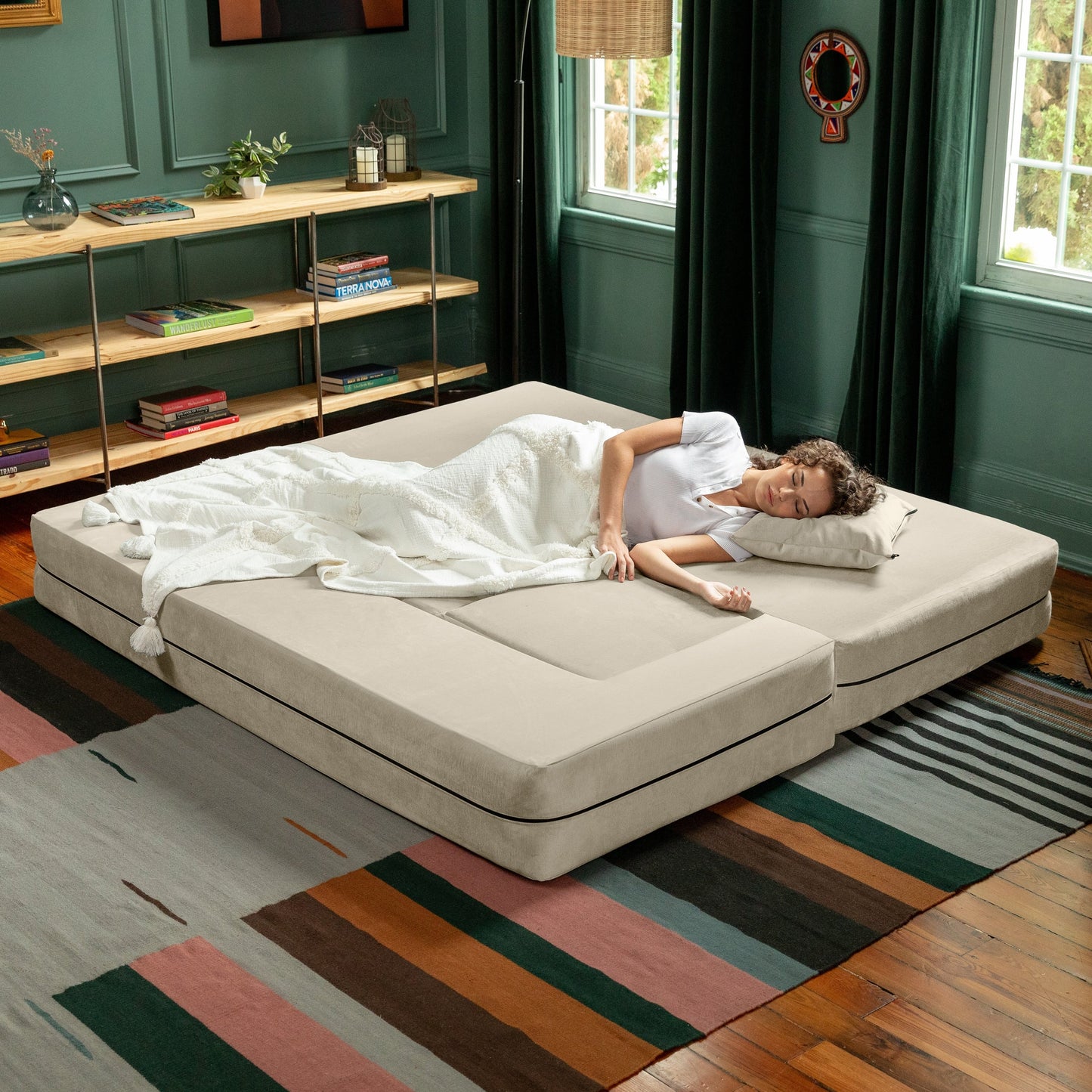 Canapé-lit convertible California King et poufs Porch & Den