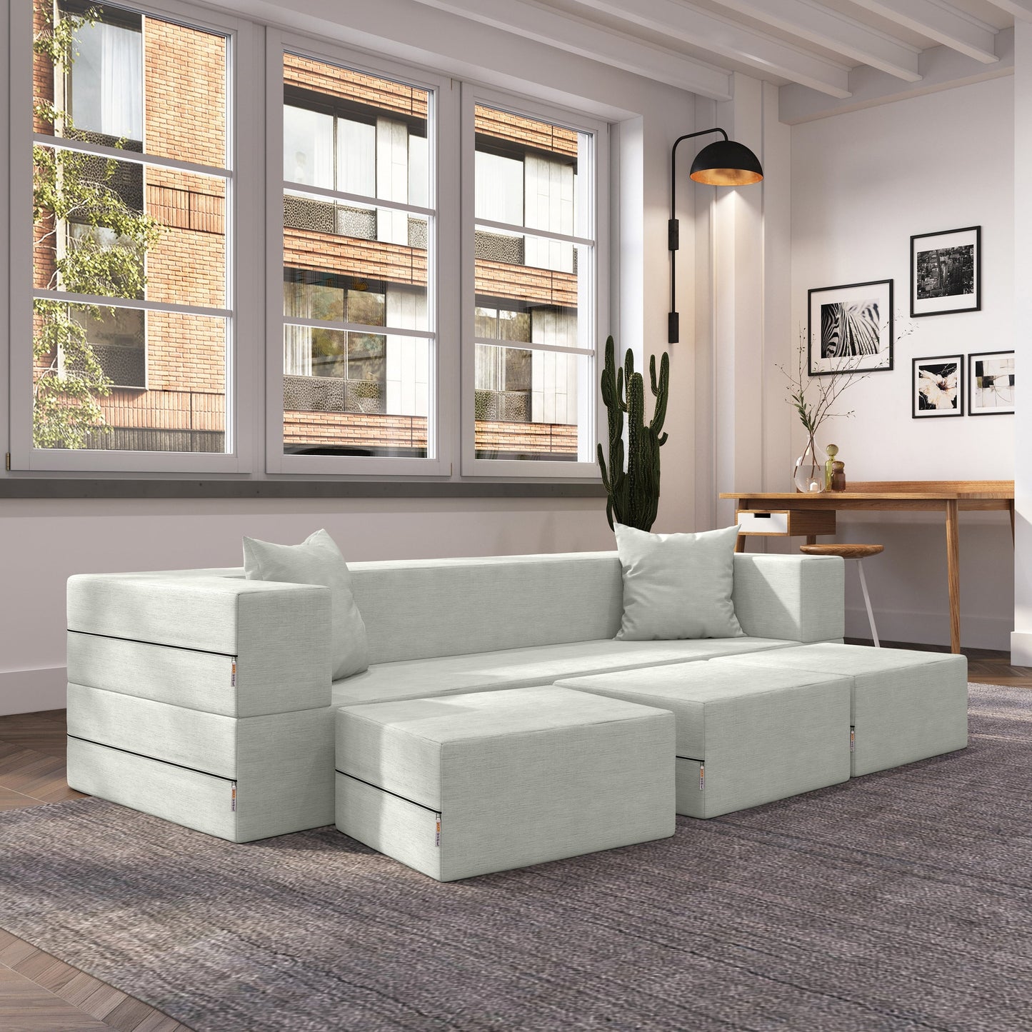 Canapé-lit convertible California King et poufs Porch & Den
