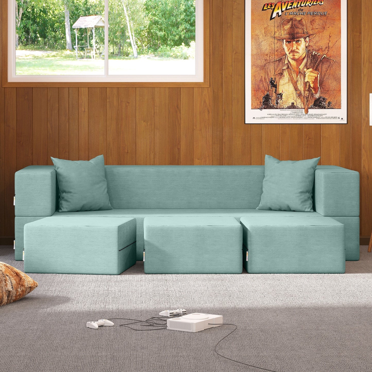 Canapé-lit convertible California King et poufs Porch & Den