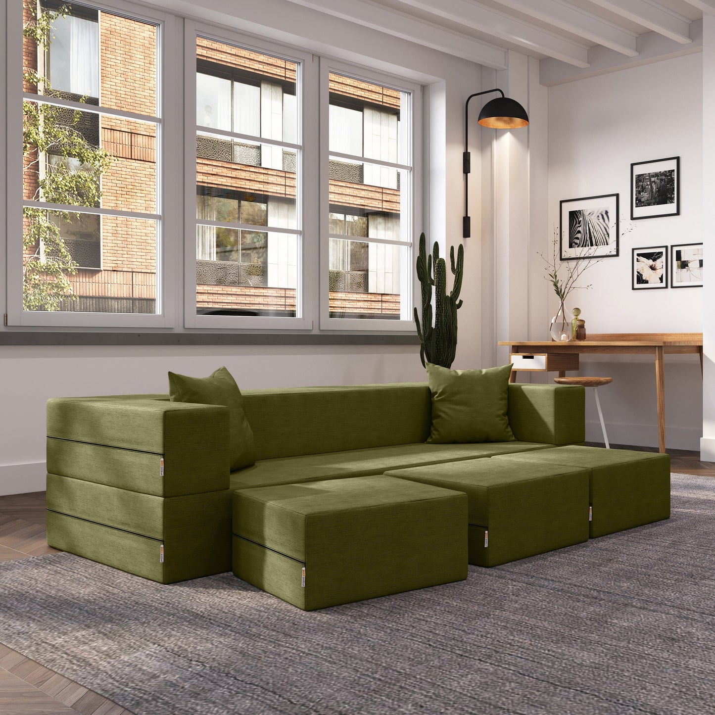 Canapé-lit convertible California King et poufs Porch & Den