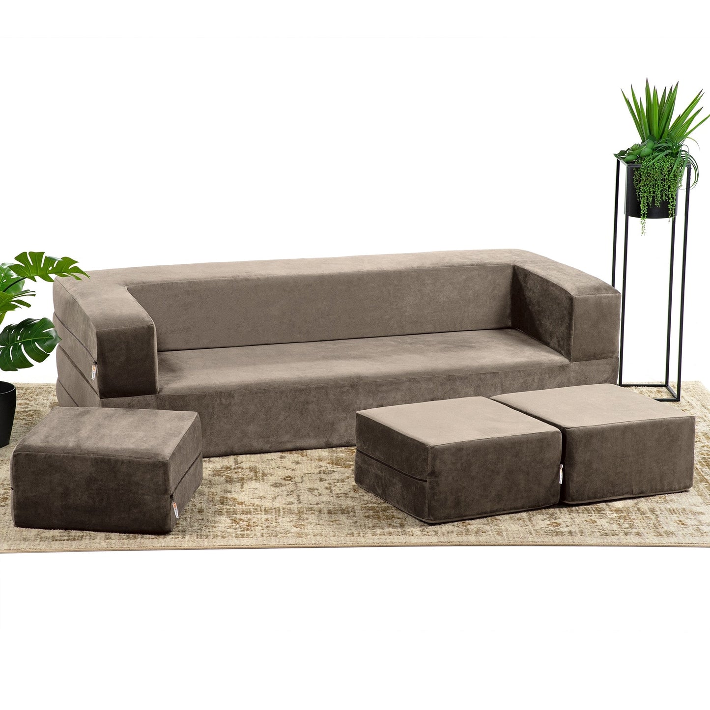 Canapé-lit convertible California King et poufs Porch & Den