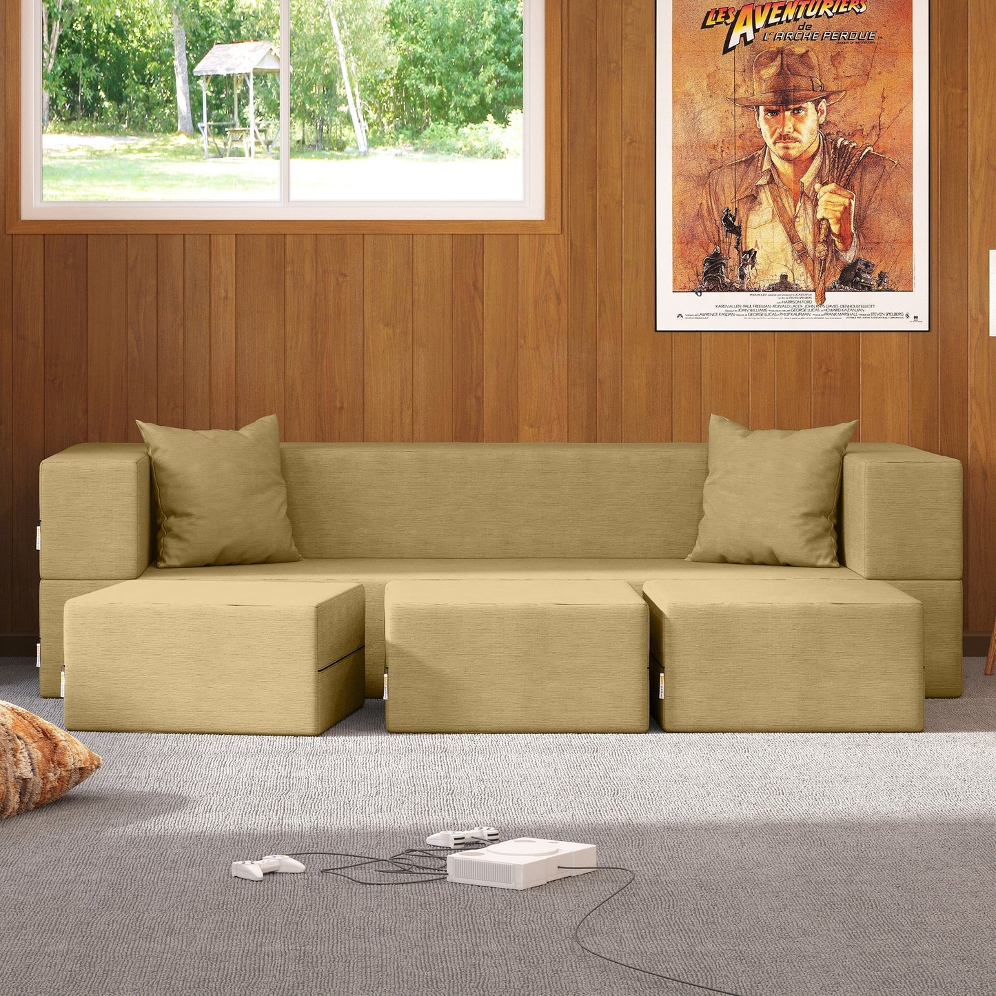 Canapé-lit convertible California King et poufs Porch & Den