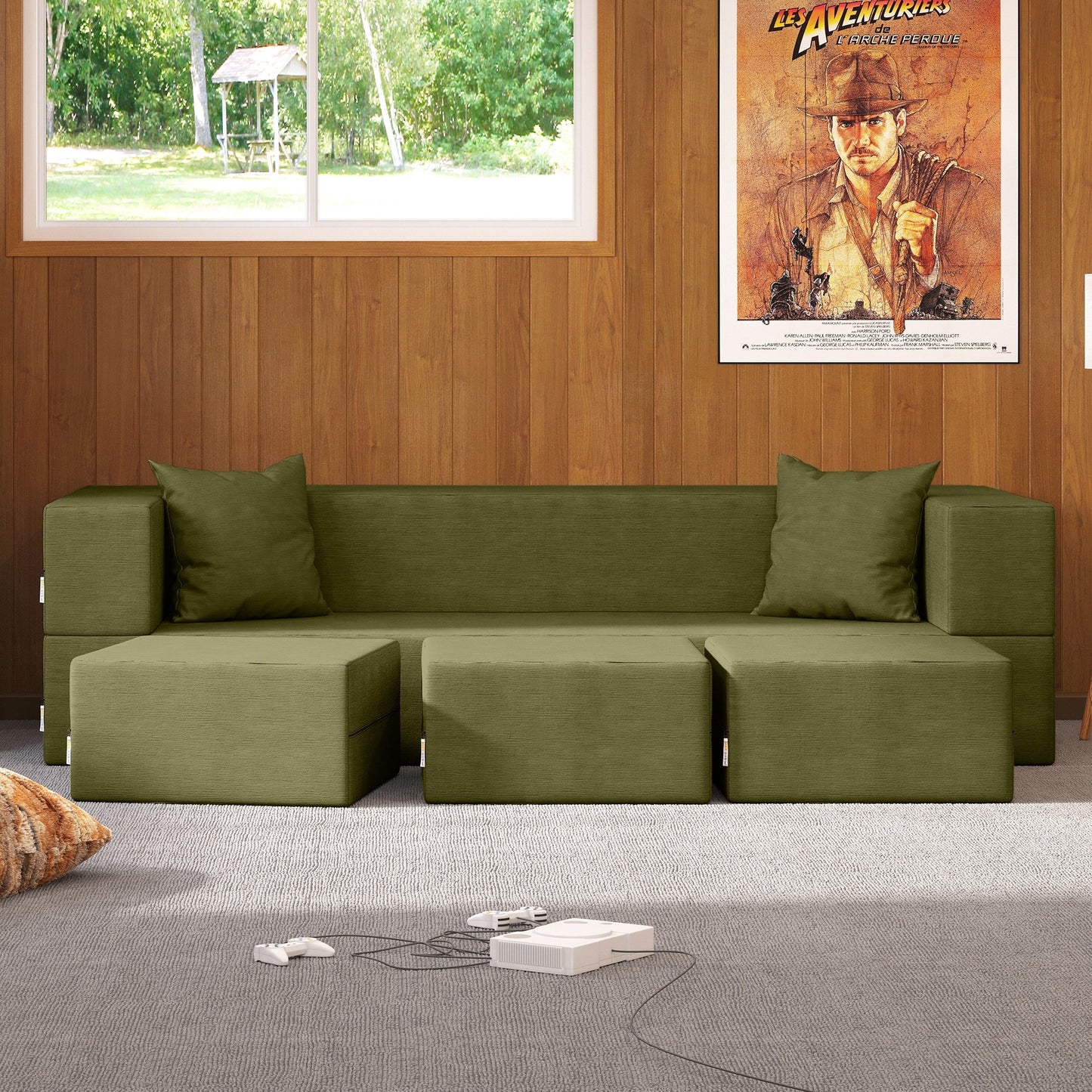 Canapé-lit convertible California King et poufs Porch & Den