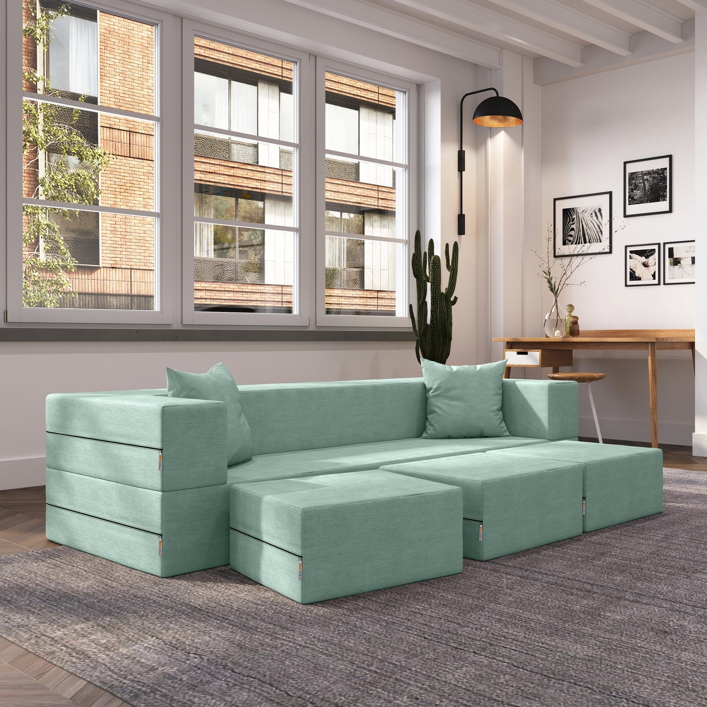 Canapé-lit convertible California King et poufs Porch & Den