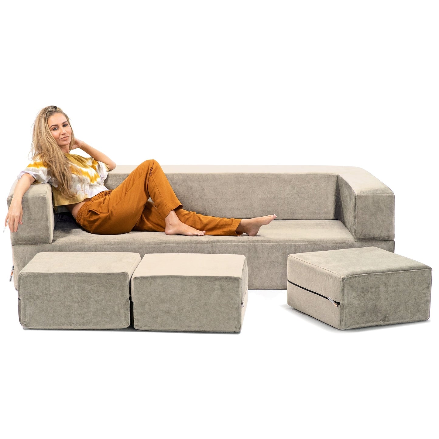 Canapé-lit convertible California King et poufs Porch & Den