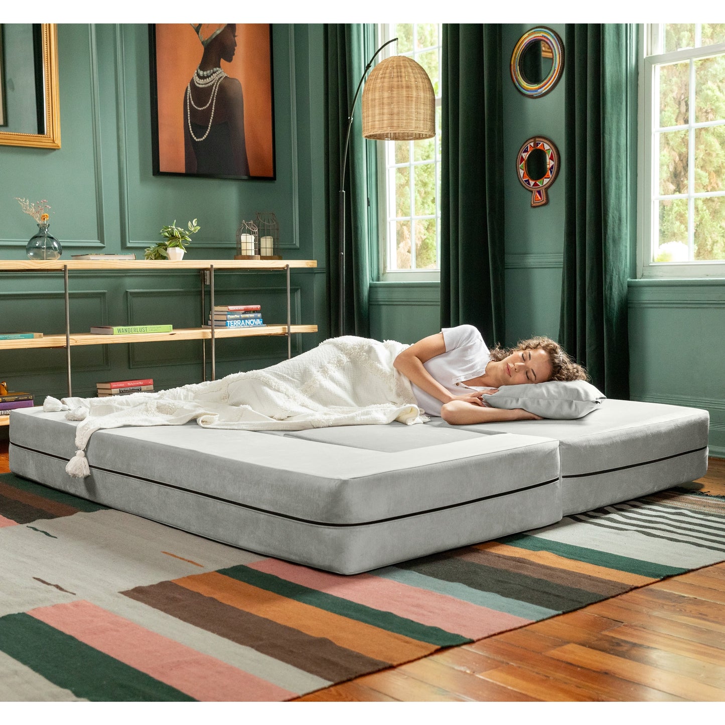 Canapé-lit convertible California King et poufs Porch & Den