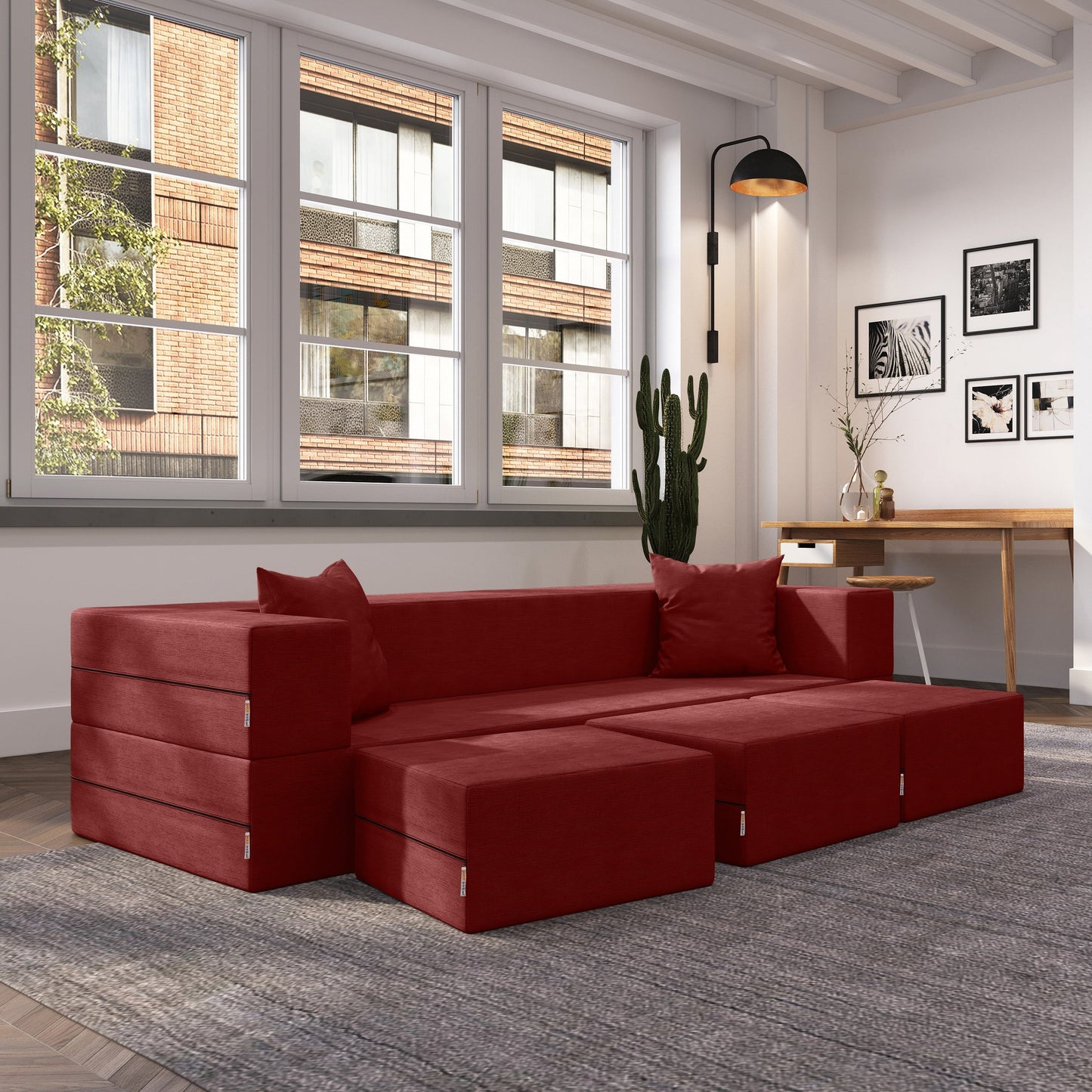 Canapé-lit convertible California King et poufs Porch & Den