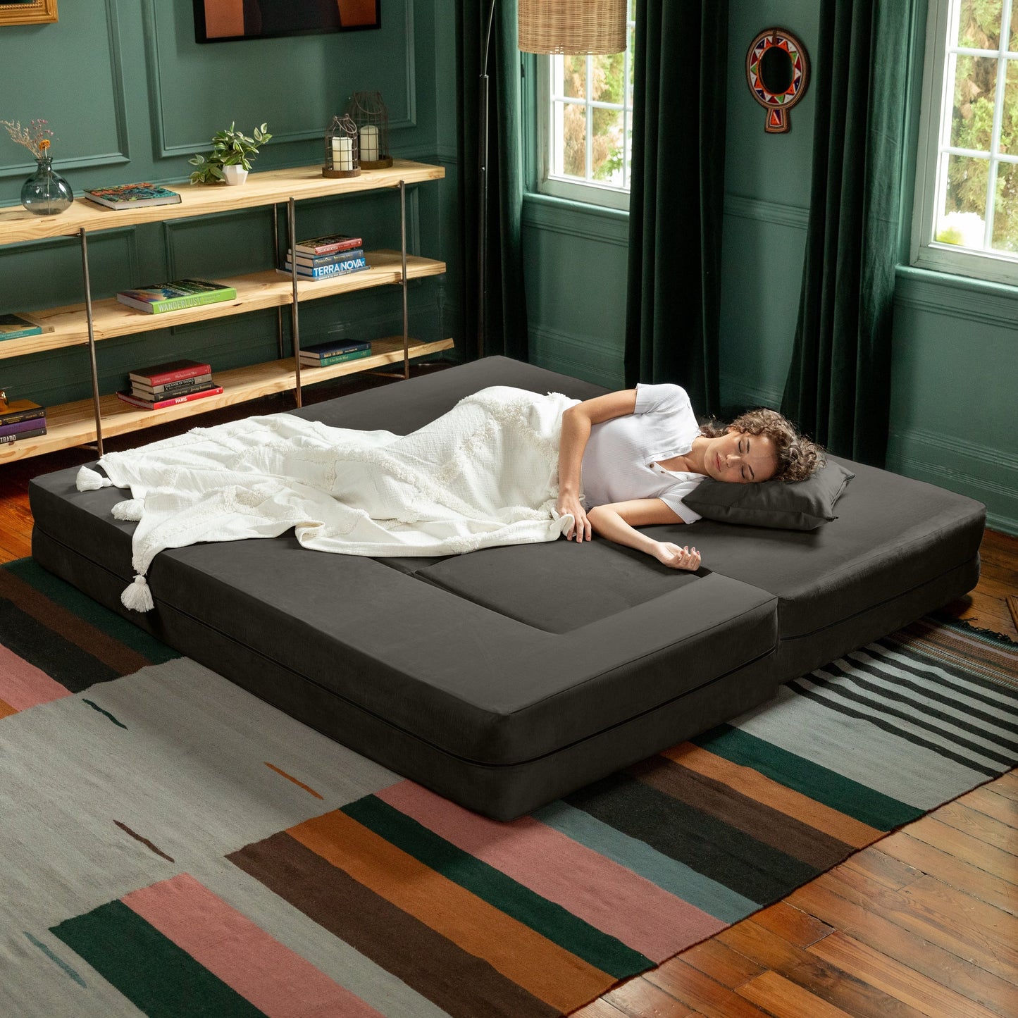 Canapé-lit convertible California King et poufs Porch & Den