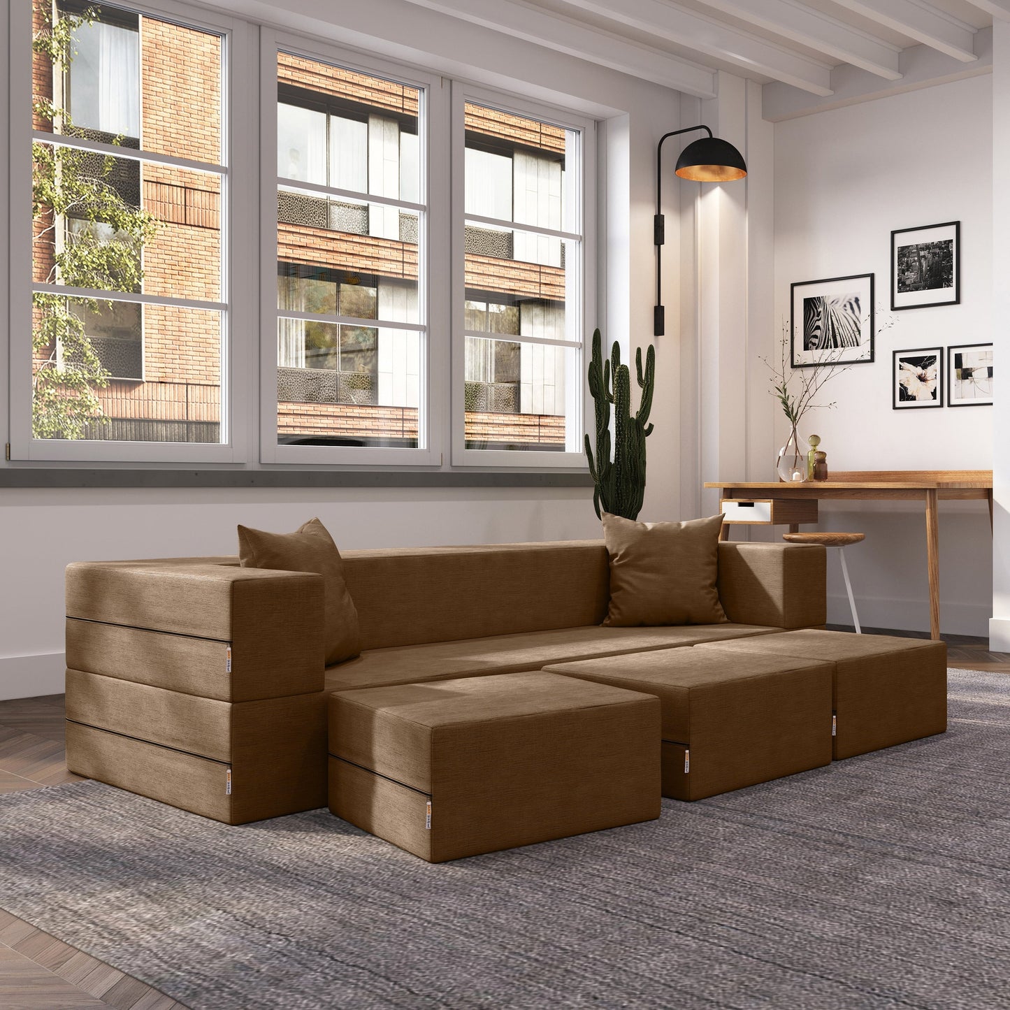 Canapé-lit convertible California King et poufs Porch & Den