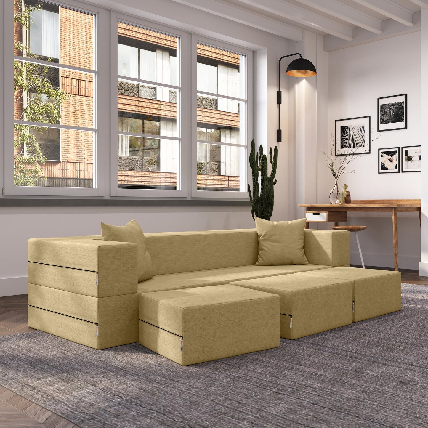 Canapé-lit convertible California King et poufs Porch & Den