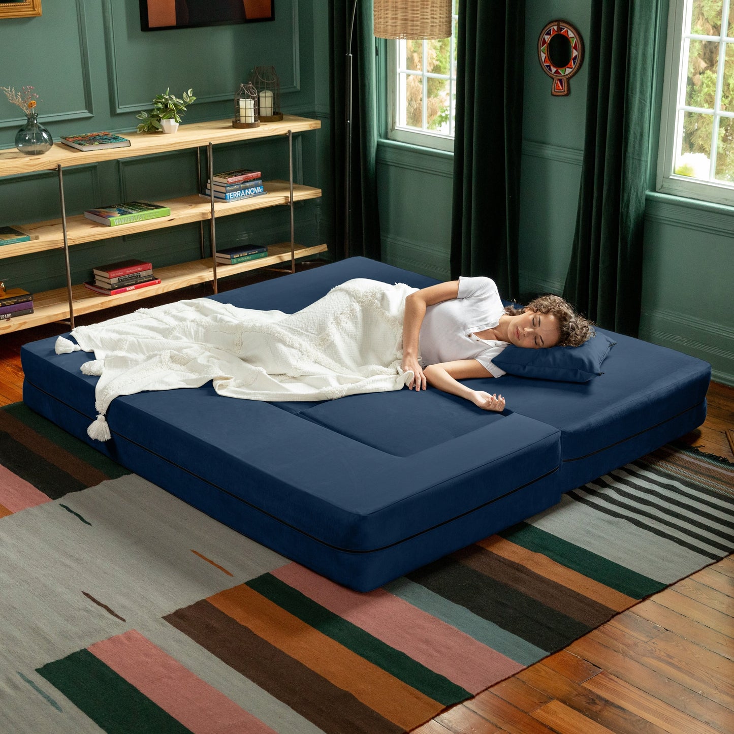 Canapé-lit convertible California King et poufs Porch & Den