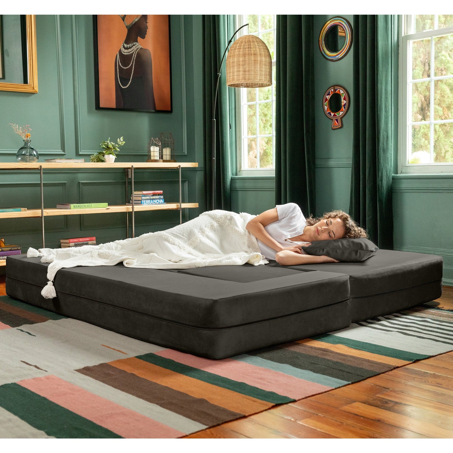 Canapé-lit convertible California King et poufs Porch & Den