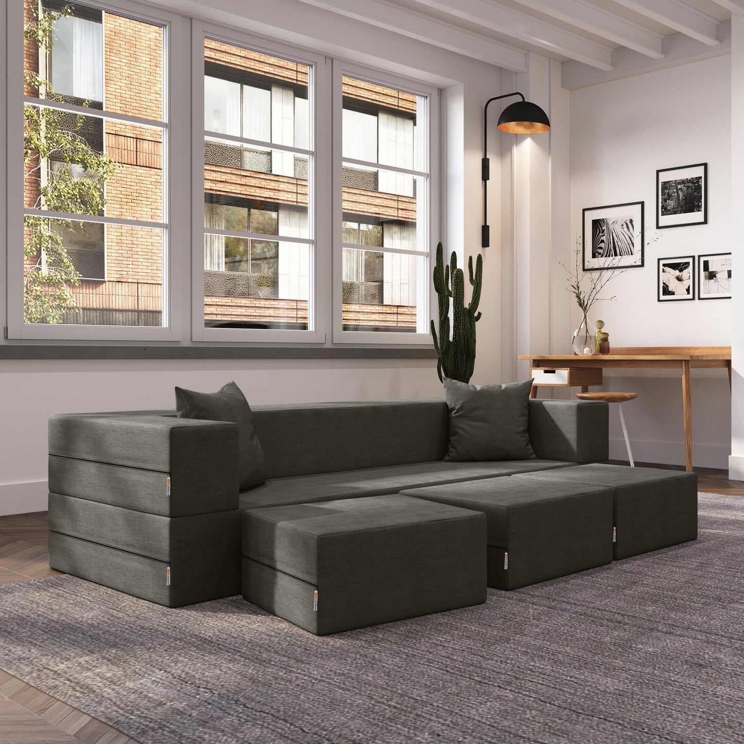 Canapé-lit convertible California King et poufs Porch & Den