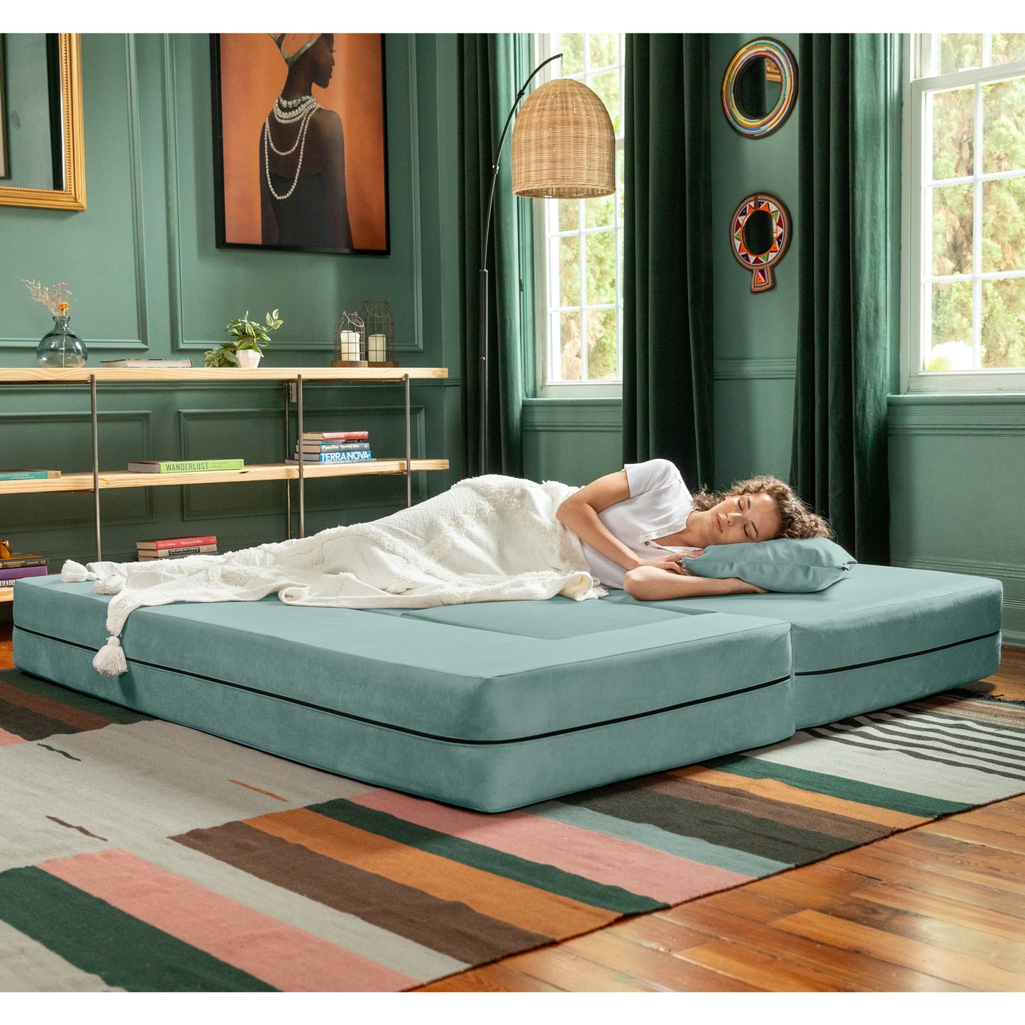Canapé-lit convertible California King et poufs Porch & Den