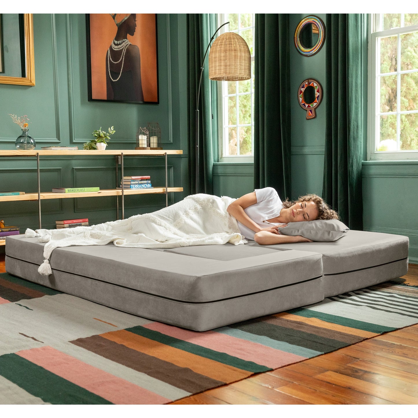 Canapé-lit convertible California King et poufs Porch & Den