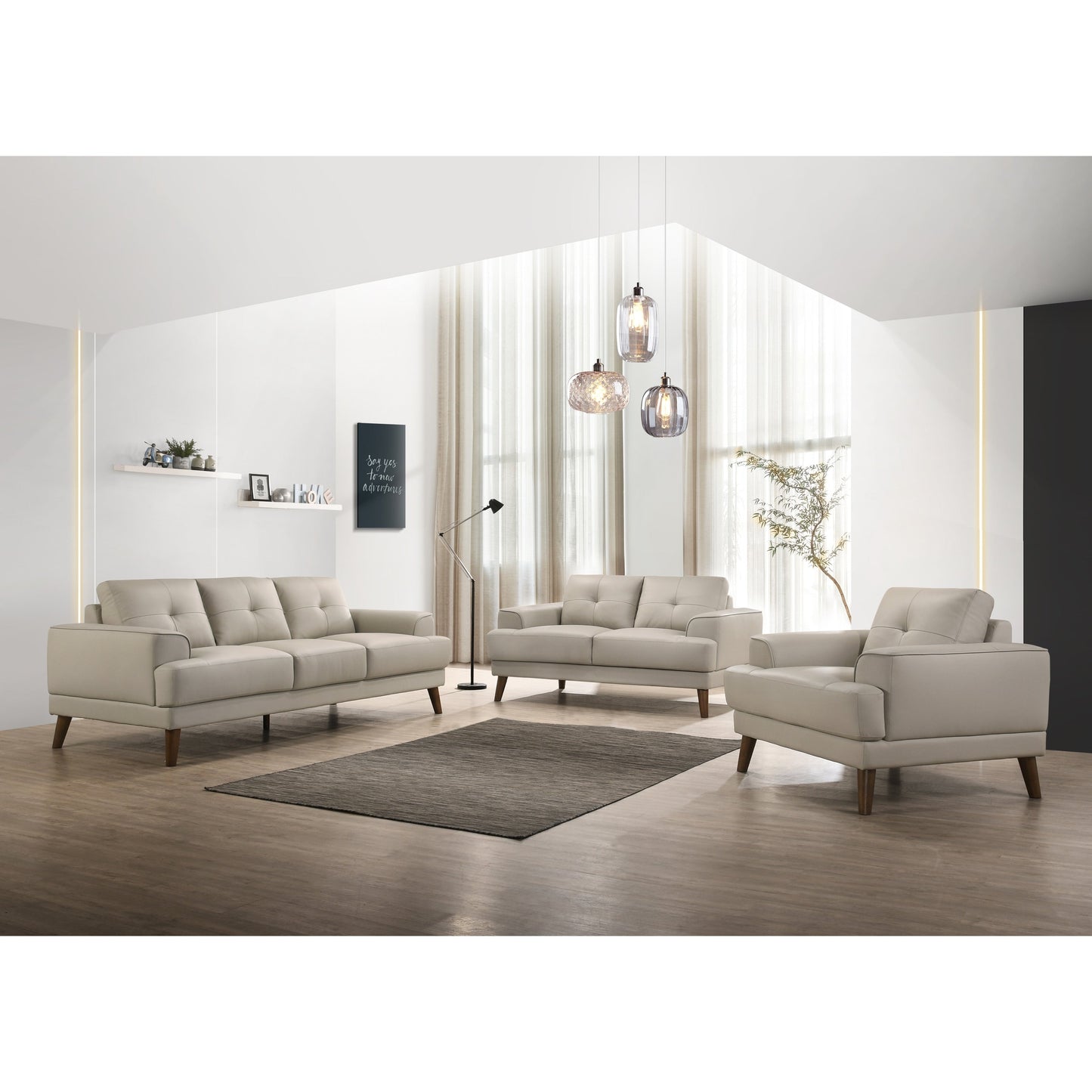 Canapé transitionnel Anzio en cuir pleine fleur, couleur crème, Porter Designs