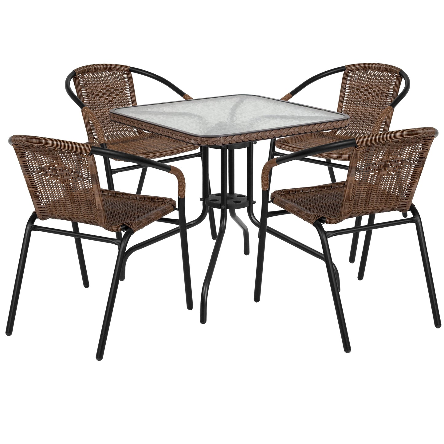 Ensemble de 5 tables carrées et chaises en rotin pour patio intérieur/extérieur - 28 L x 28 P x 28 H