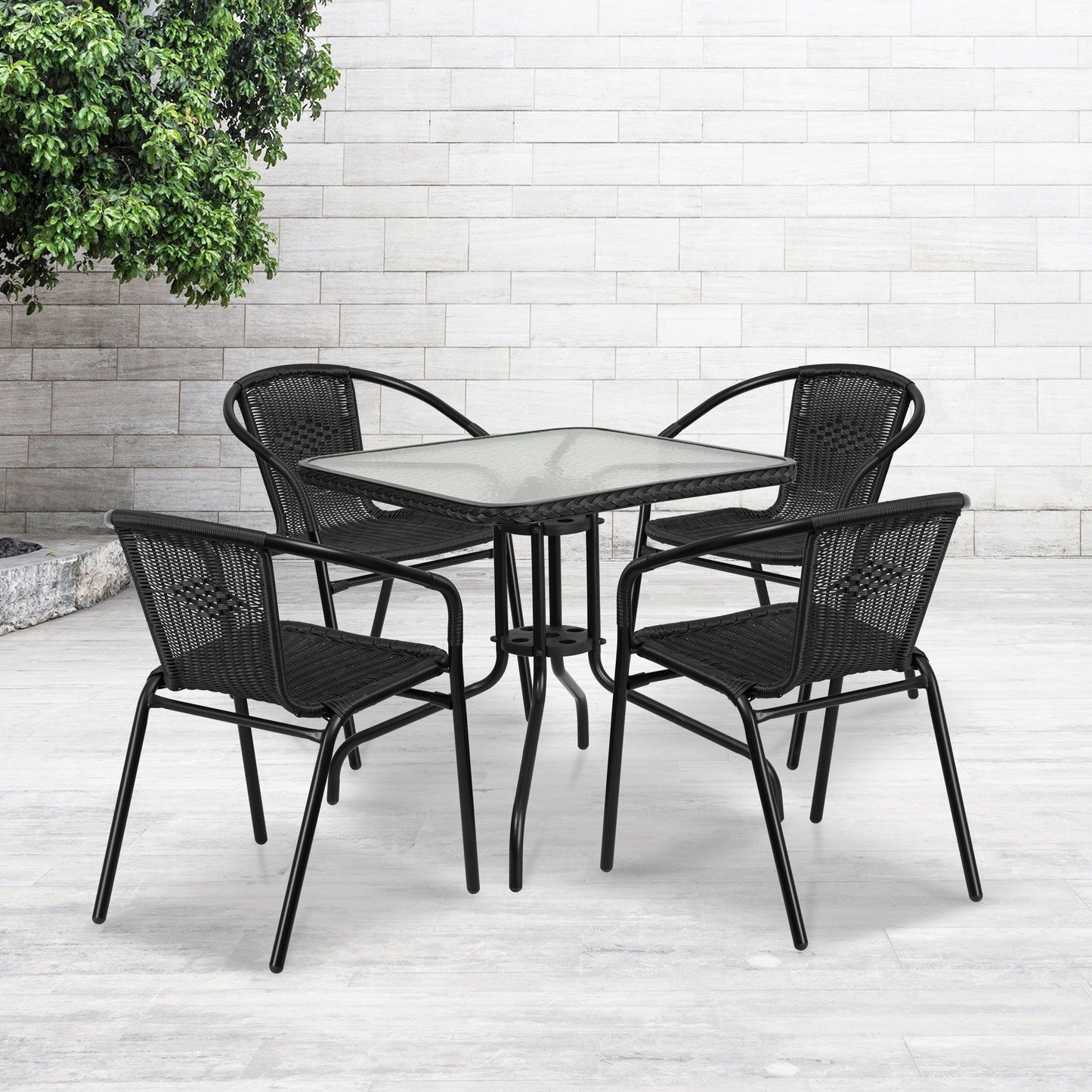 Ensemble de 5 tables carrées et chaises en rotin pour patio intérieur/extérieur - 28 L x 28 P x 28 H