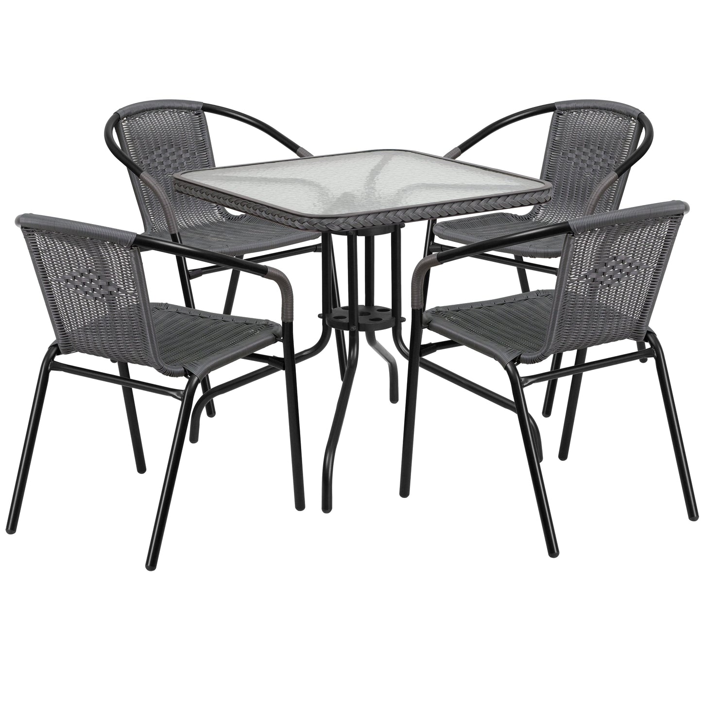 Ensemble de 5 tables carrées et chaises en rotin pour patio intérieur/extérieur - 28 L x 28 P x 28 H