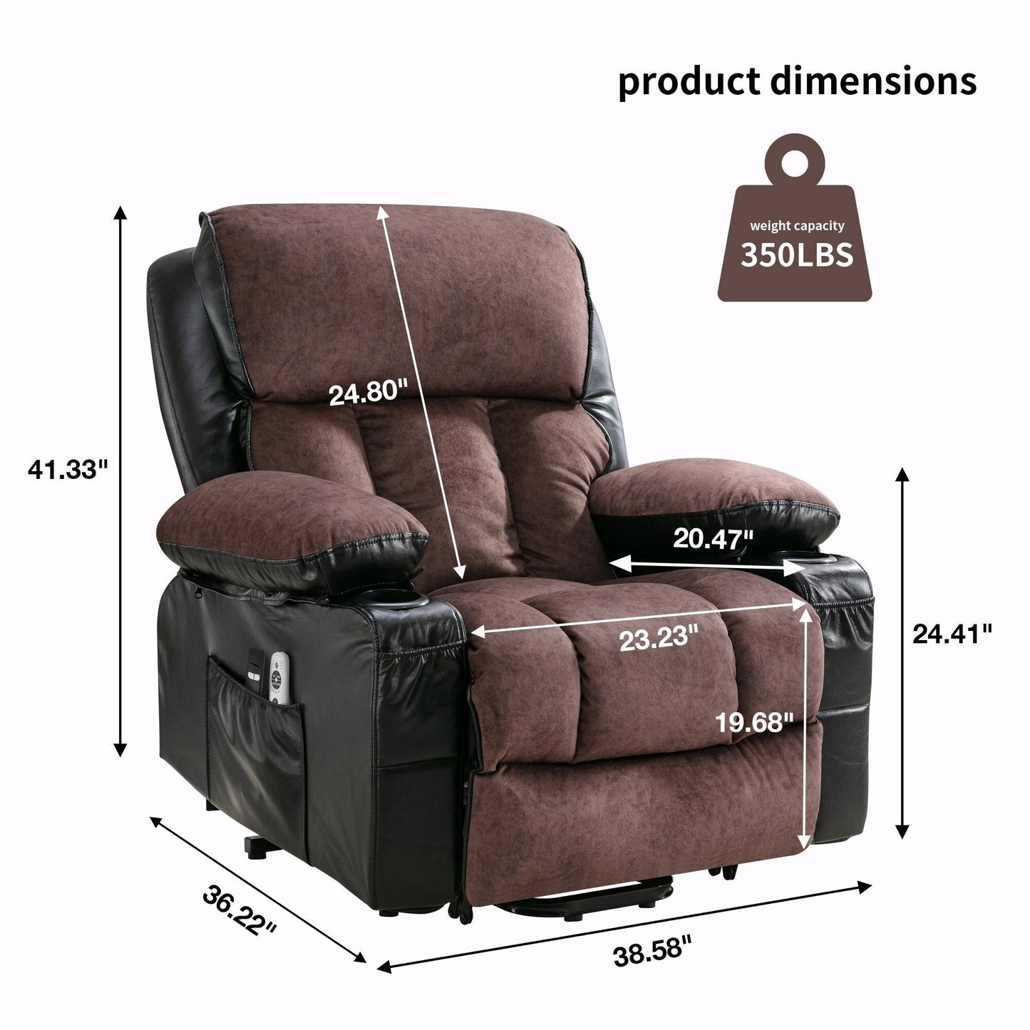Fauteuil de massage électrique avec fonctions chauffantes et vibrantes, cuir polaire et port USB