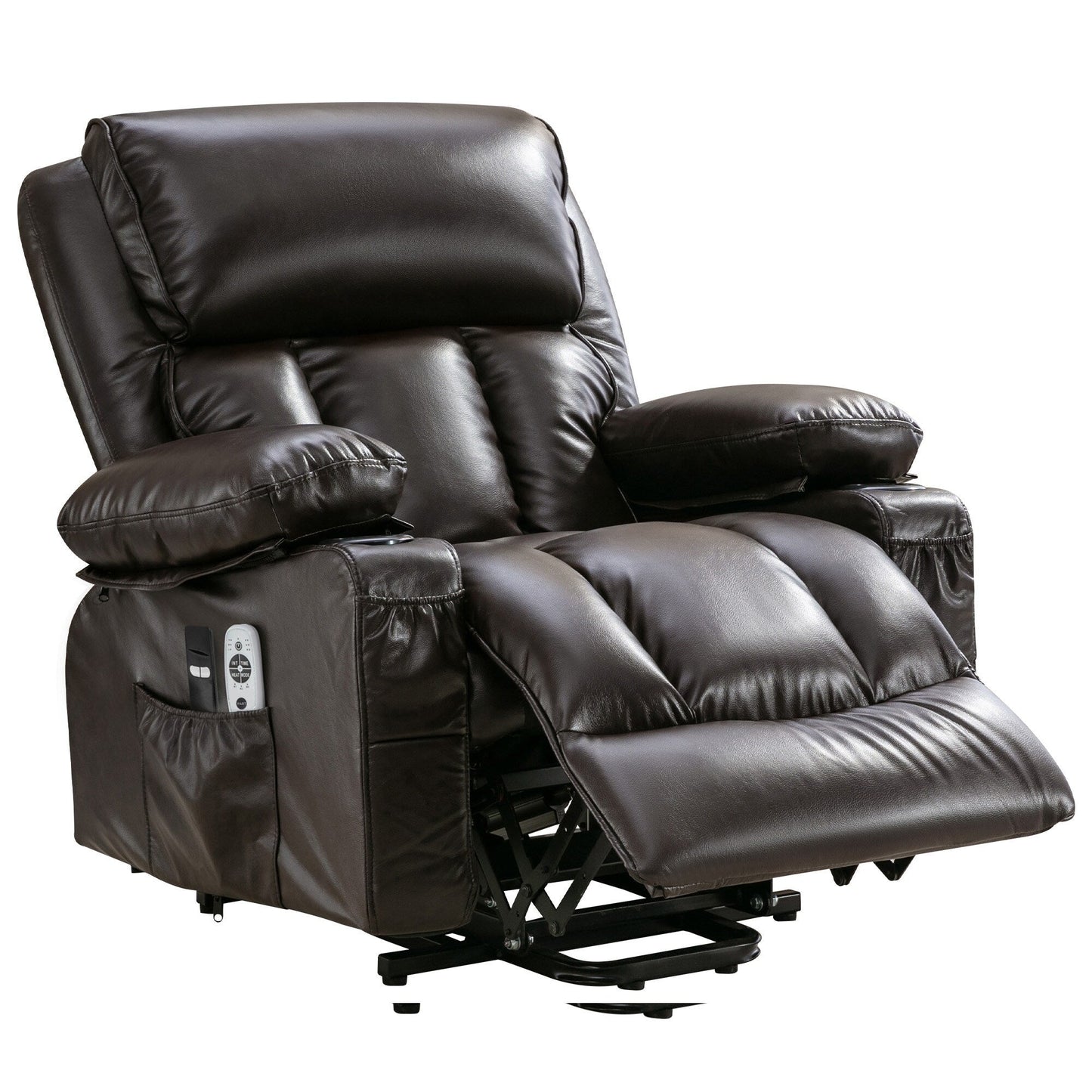 Fauteuil inclinable en similicuir avec relevage électrique, massage, chauffage et port USB