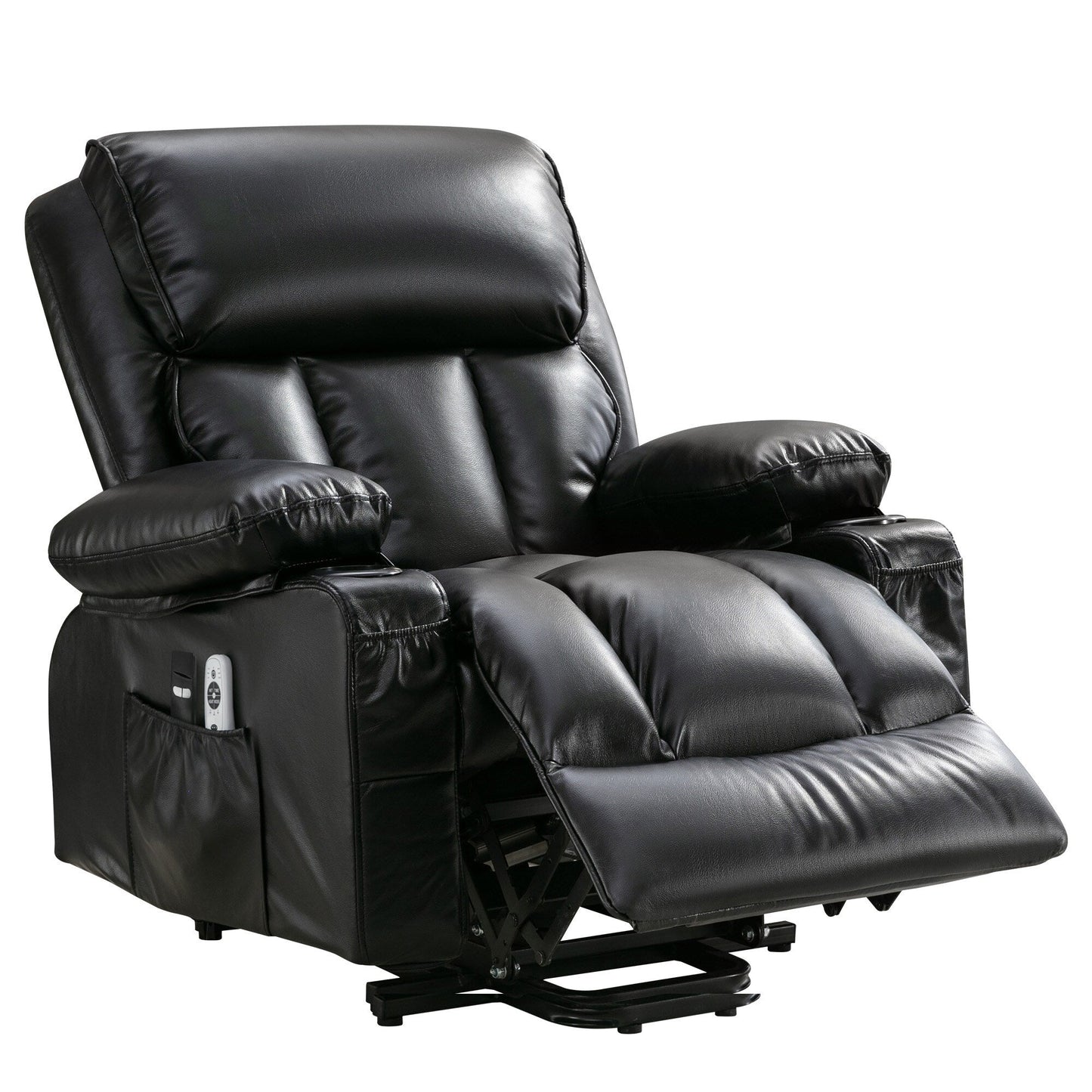 Fauteuil inclinable en similicuir avec relevage électrique, massage, chauffage et port USB