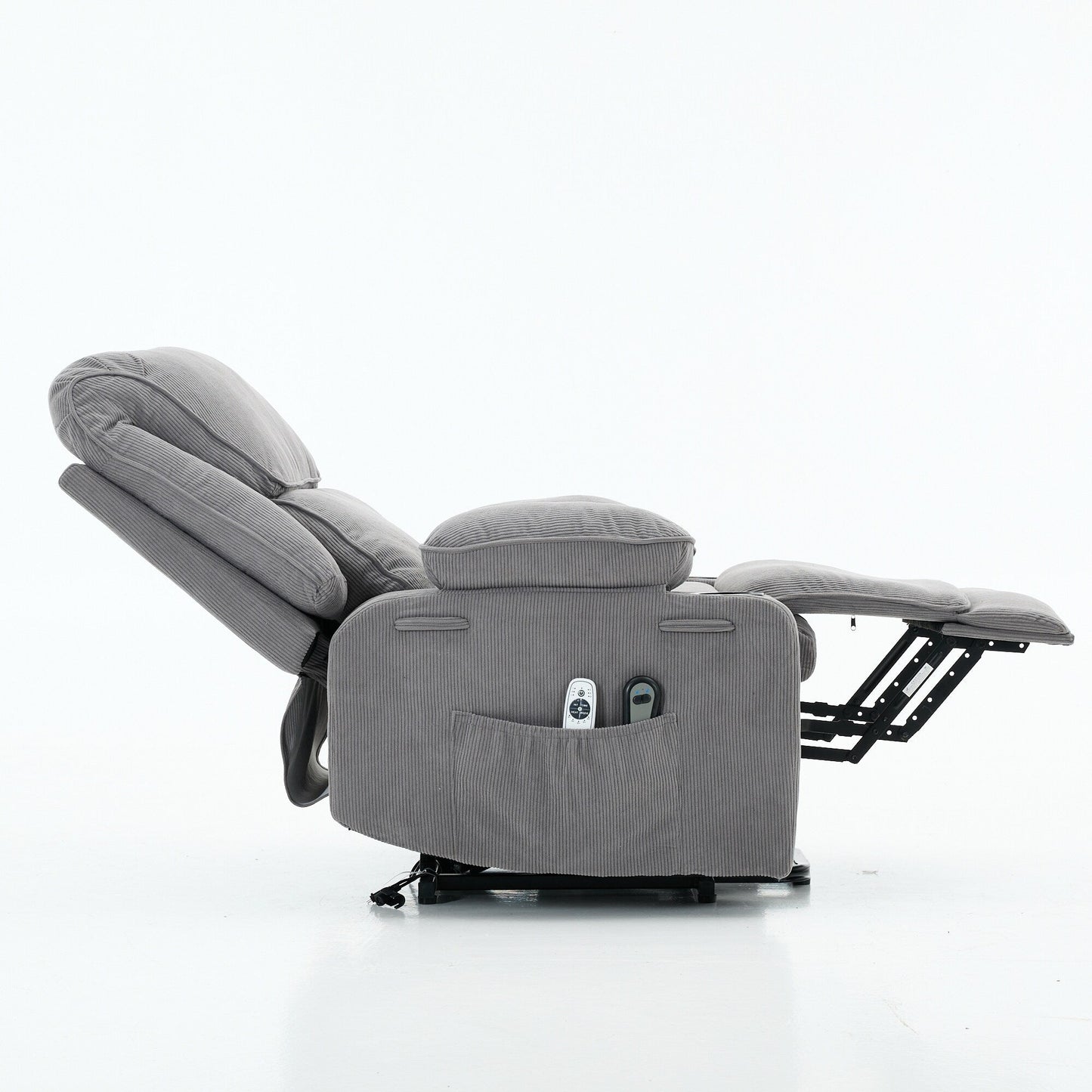 Fauteuil inclinable électrique avec releveur - Télécommande avec massage thermique, cuir synthétique, poches latérales - Fauteuil d'assistance à la mobilité pour personnes âgées