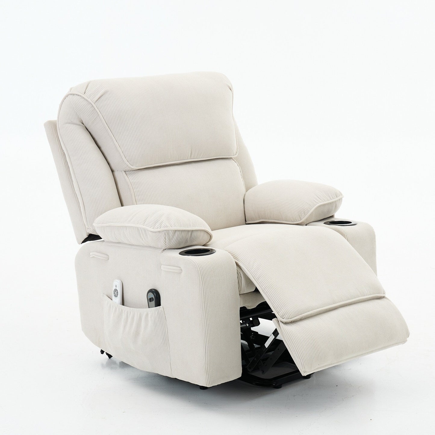 Fauteuil inclinable électrique avec releveur - Télécommande avec massage thermique, cuir synthétique, poches latérales - Fauteuil d'assistance à la mobilité pour personnes âgées