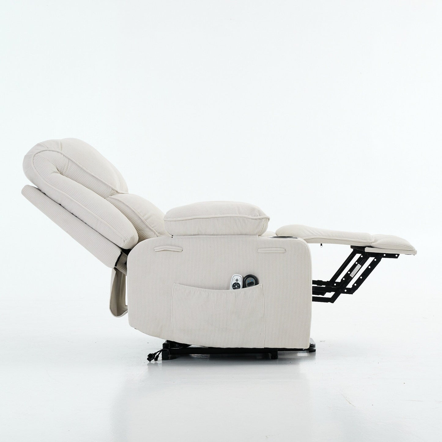 Fauteuil inclinable électrique avec releveur - Télécommande avec massage thermique, cuir synthétique, poches latérales - Fauteuil d'assistance à la mobilité pour personnes âgées