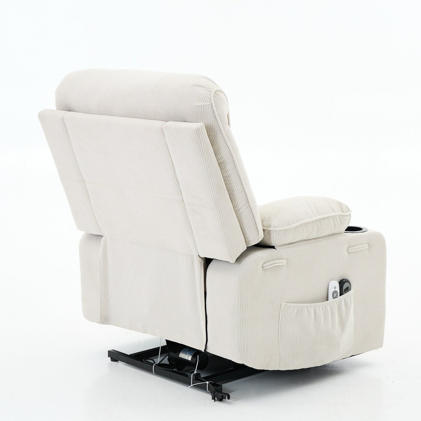 Fauteuil inclinable électrique avec releveur - Télécommande avec massage thermique, cuir synthétique, poches latérales - Fauteuil d'assistance à la mobilité pour personnes âgées