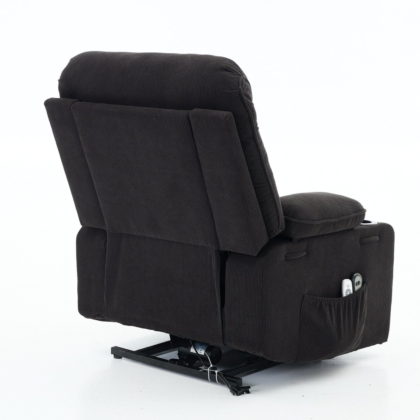 Fauteuil inclinable électrique avec releveur - Télécommande avec massage thermique, cuir synthétique, poches latérales - Fauteuil d'assistance à la mobilité pour personnes âgées