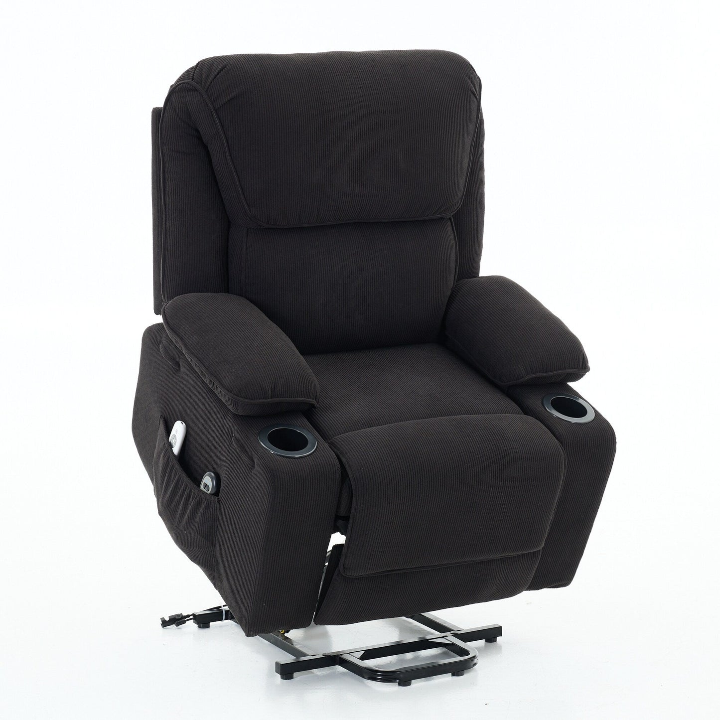 Fauteuil inclinable électrique avec releveur - Télécommande avec massage thermique, cuir synthétique, poches latérales - Fauteuil d'assistance à la mobilité pour personnes âgées