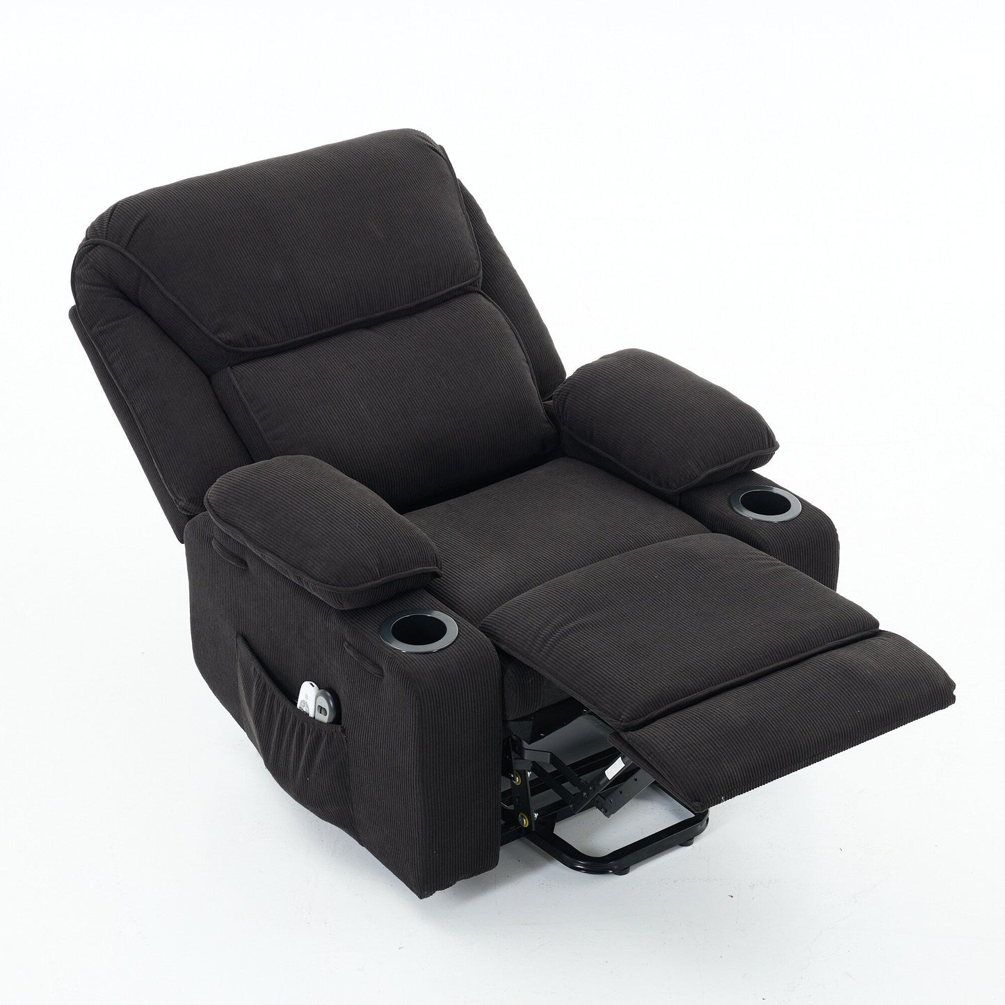 Fauteuil inclinable électrique avec releveur - Télécommande avec massage thermique, cuir synthétique, poches latérales - Fauteuil d'assistance à la mobilité pour personnes âgées