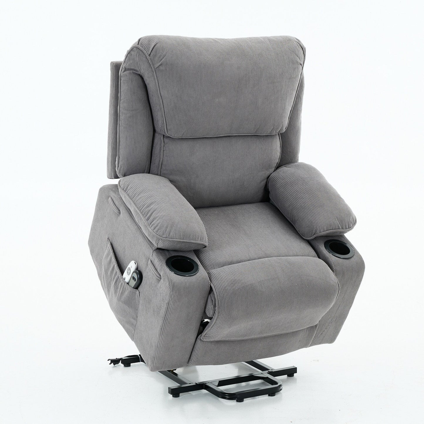 Fauteuil inclinable électrique avec releveur - Télécommande avec massage thermique, cuir synthétique, poches latérales - Fauteuil d'assistance à la mobilité pour personnes âgées