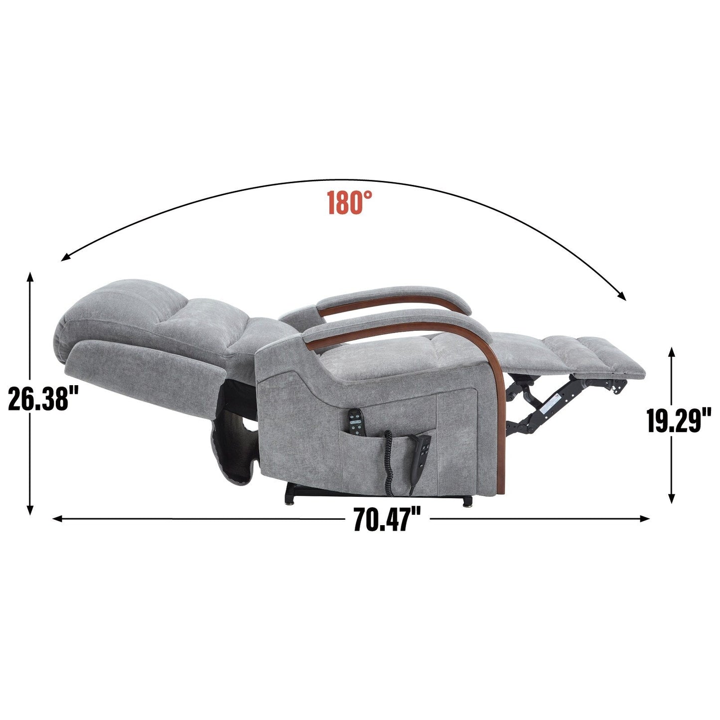 Fauteuil inclinable électrique à double moteur, positions infinies, avec accoudoirs en bois massif, massage thermique et mécanisme de mouvement robuste