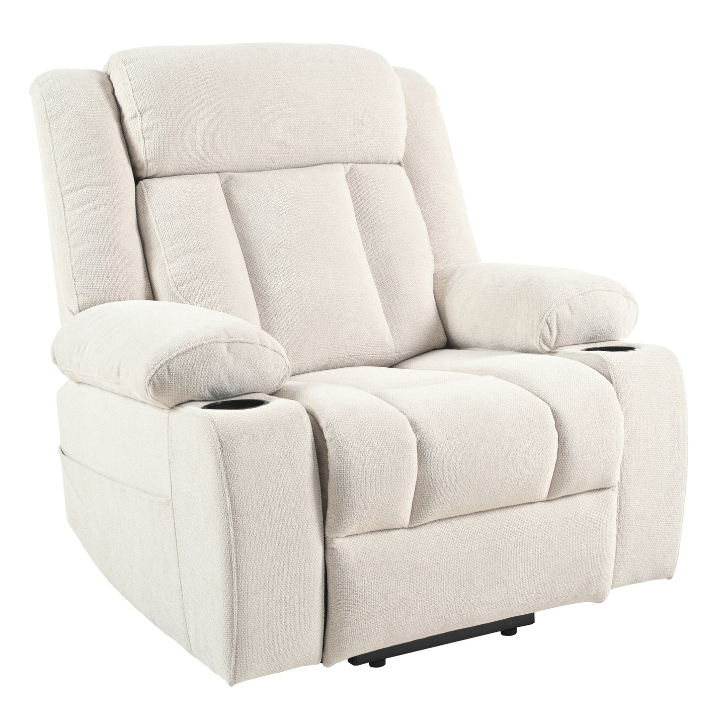 Fauteuil releveur électrique pour personnes âgées, fauteuil releveur en tissu avec repose-pieds allongé, 2 porte-gobelets, poches latérales et télécommande.