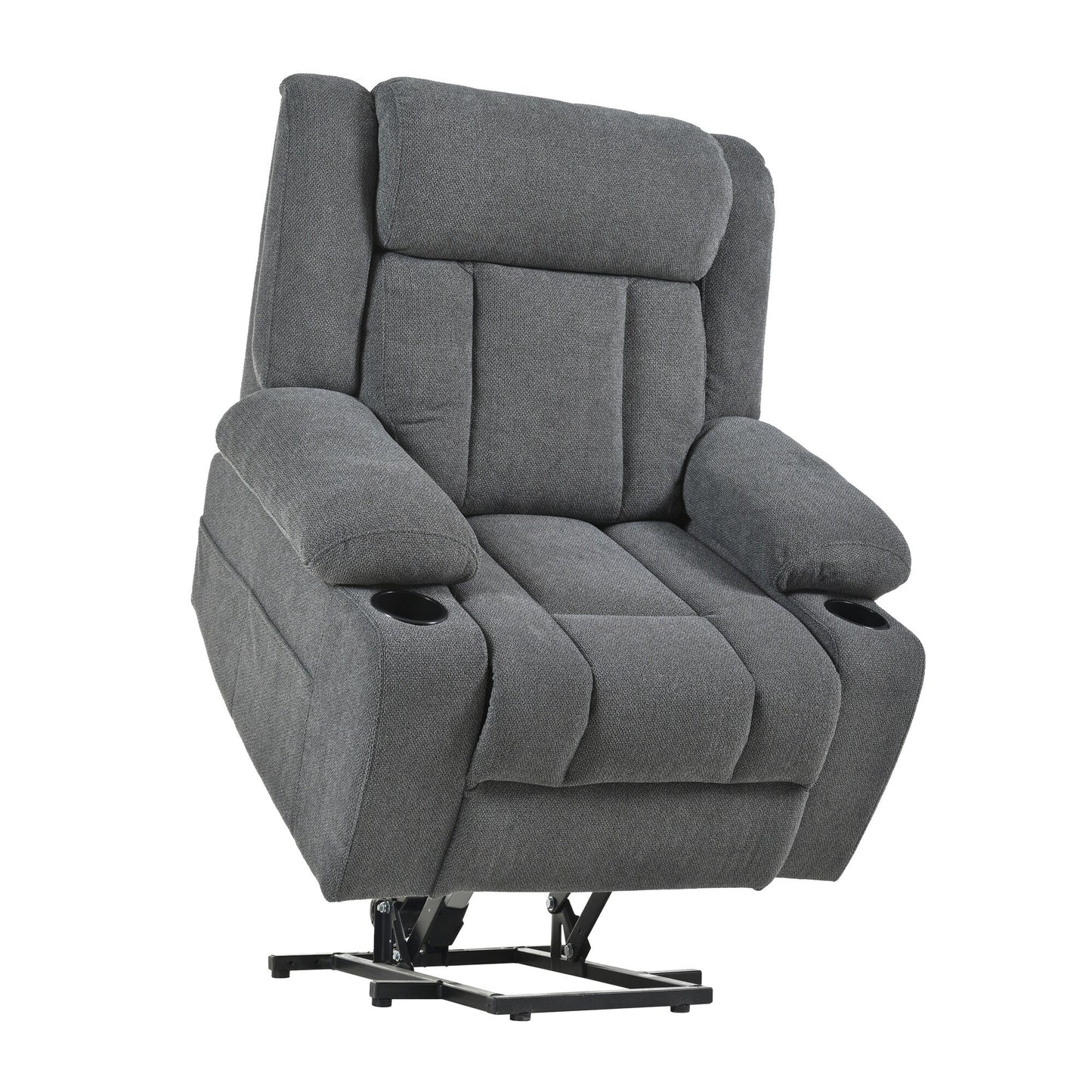 Fauteuil releveur électrique pour personnes âgées, fauteuil releveur en tissu avec repose-pieds allongé, 2 porte-gobelets, poches latérales et télécommande.