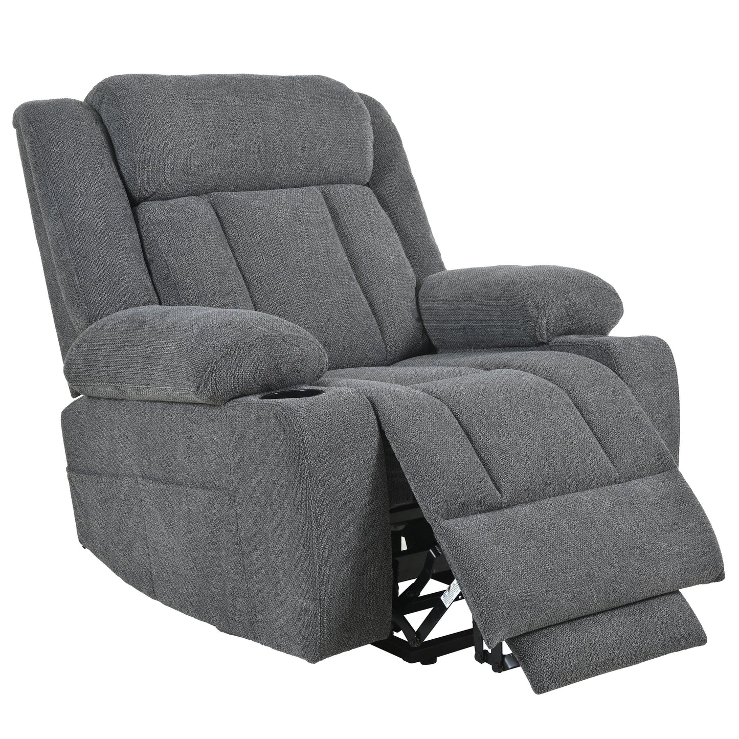 Fauteuil releveur électrique pour personnes âgées, fauteuil releveur en tissu avec repose-pieds allongé, 2 porte-gobelets, poches latérales et télécommande.