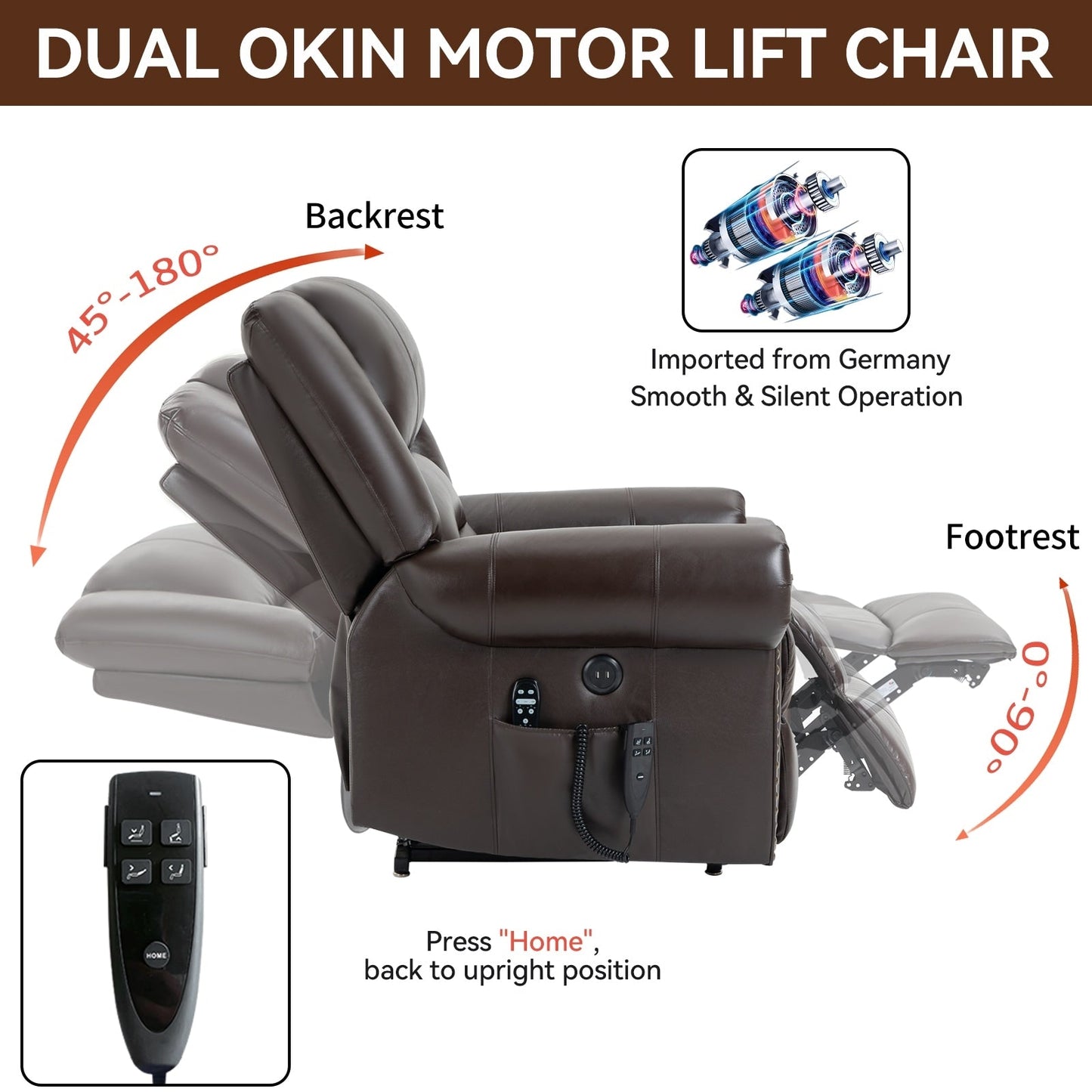 Fauteuil inclinable électrique à relevage électrique, massage thermique, double moteur, positions infinies, jusqu'à 350 lb, mécanisme de mouvement robuste avec ports USB