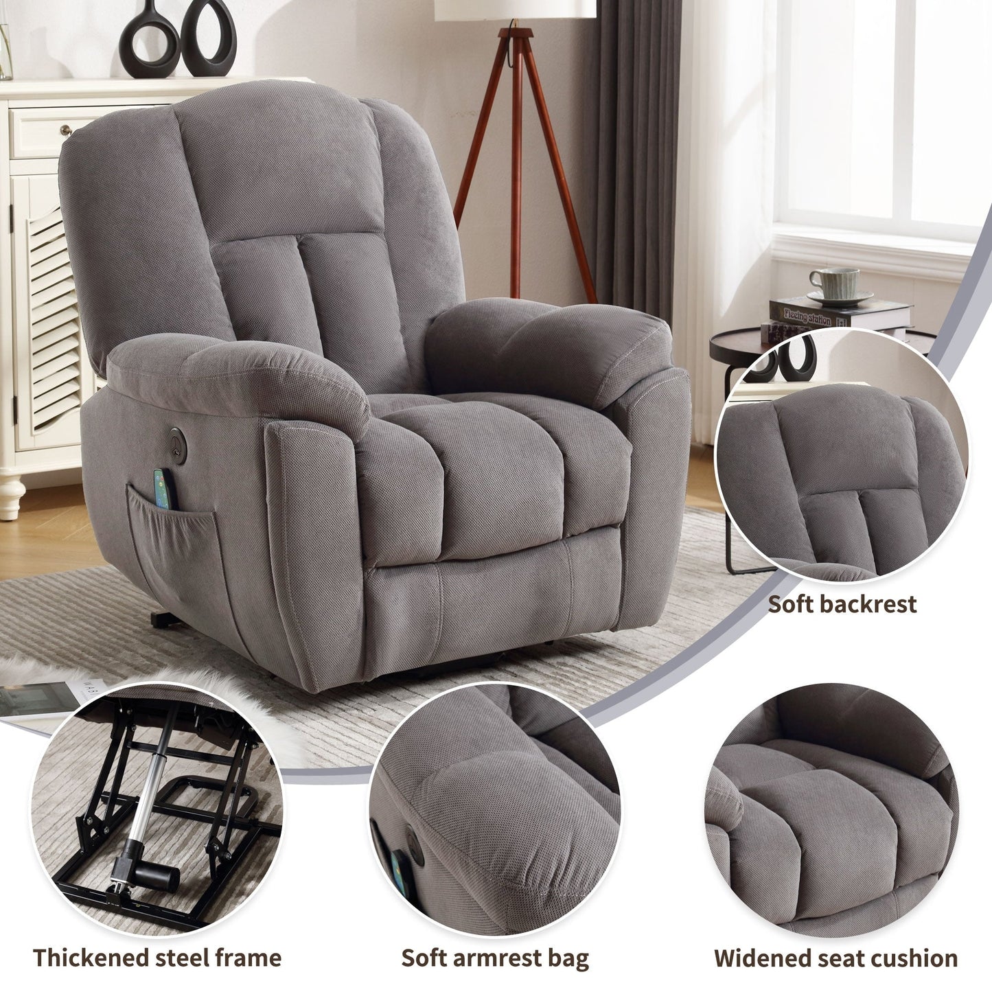Fauteuil inclinable électrique pour personnes âgées avec chauffage et massage Fauteuil inclinable pour salon avec position infinie et
