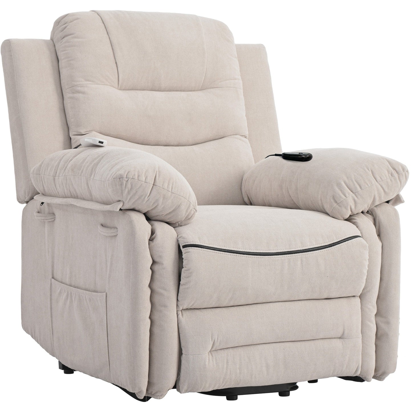 Fauteuil inclinable électrique pour personnes âgées, fonctions de massage et de chauffage réglables, inclinaison infinie, poche latérale
